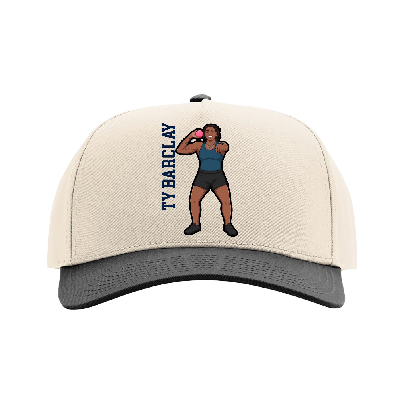 Full Fabric Five-Panel Champ Cap — Name Vertical in Cream/Black