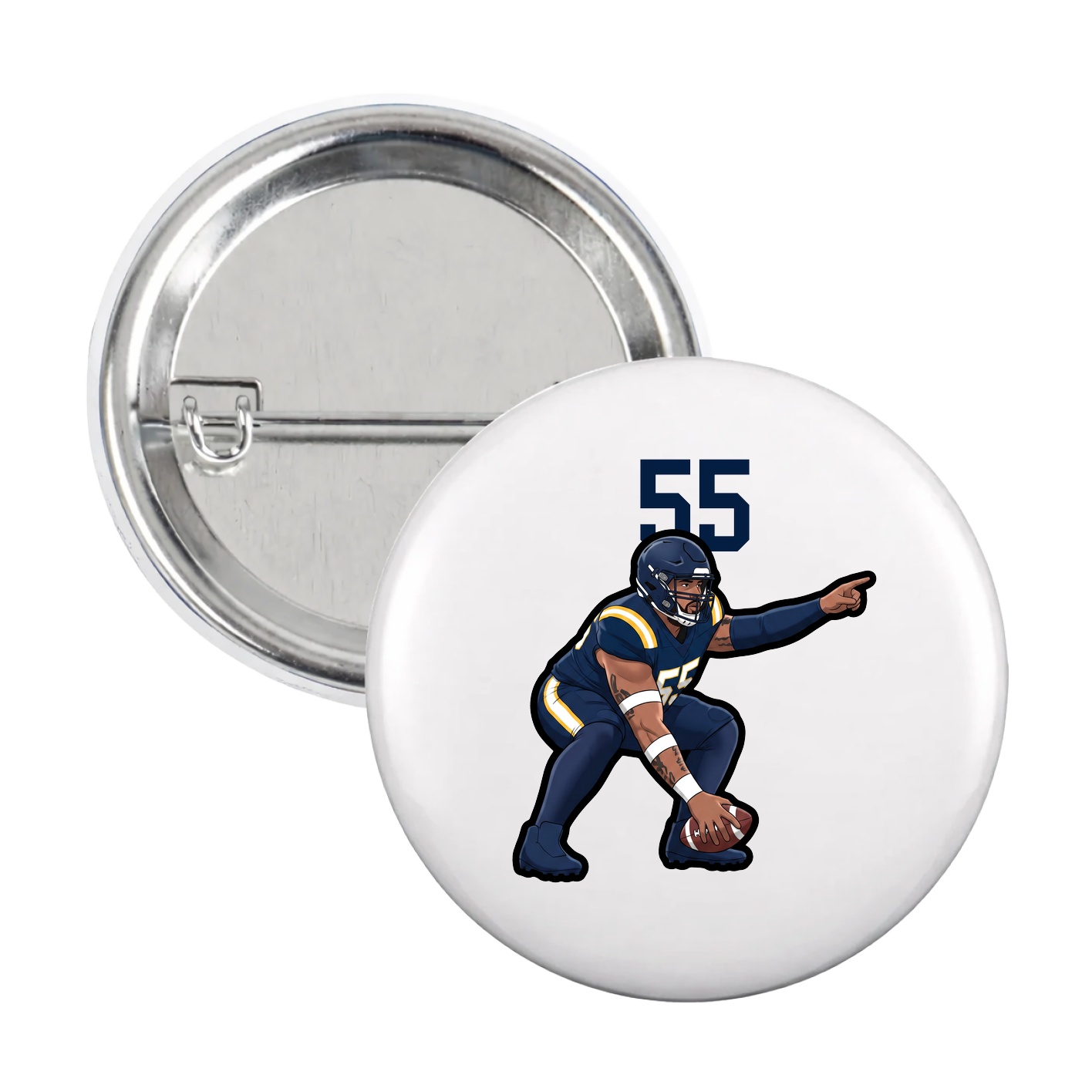 Game Day Button — Number Top in White