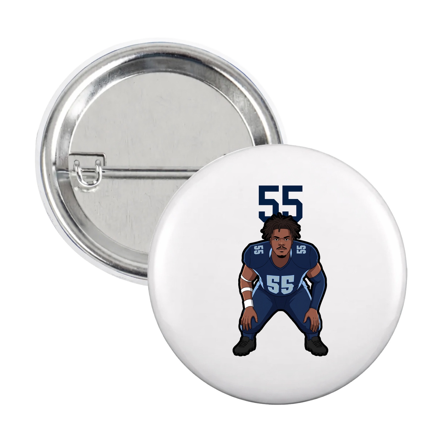 Game Day Button — Number Top in White