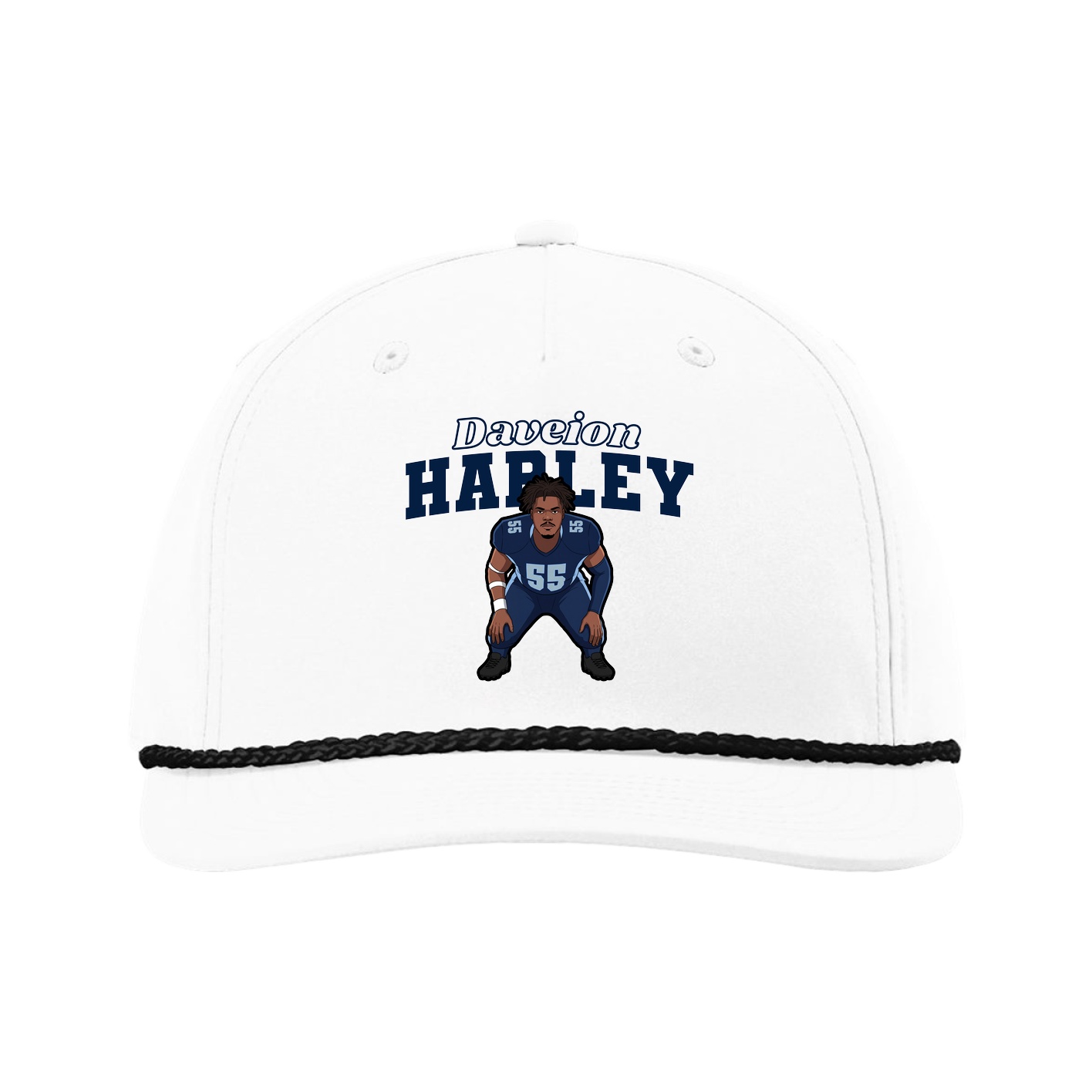 Five-Panel Classic Rope Cap — Name Arch in White