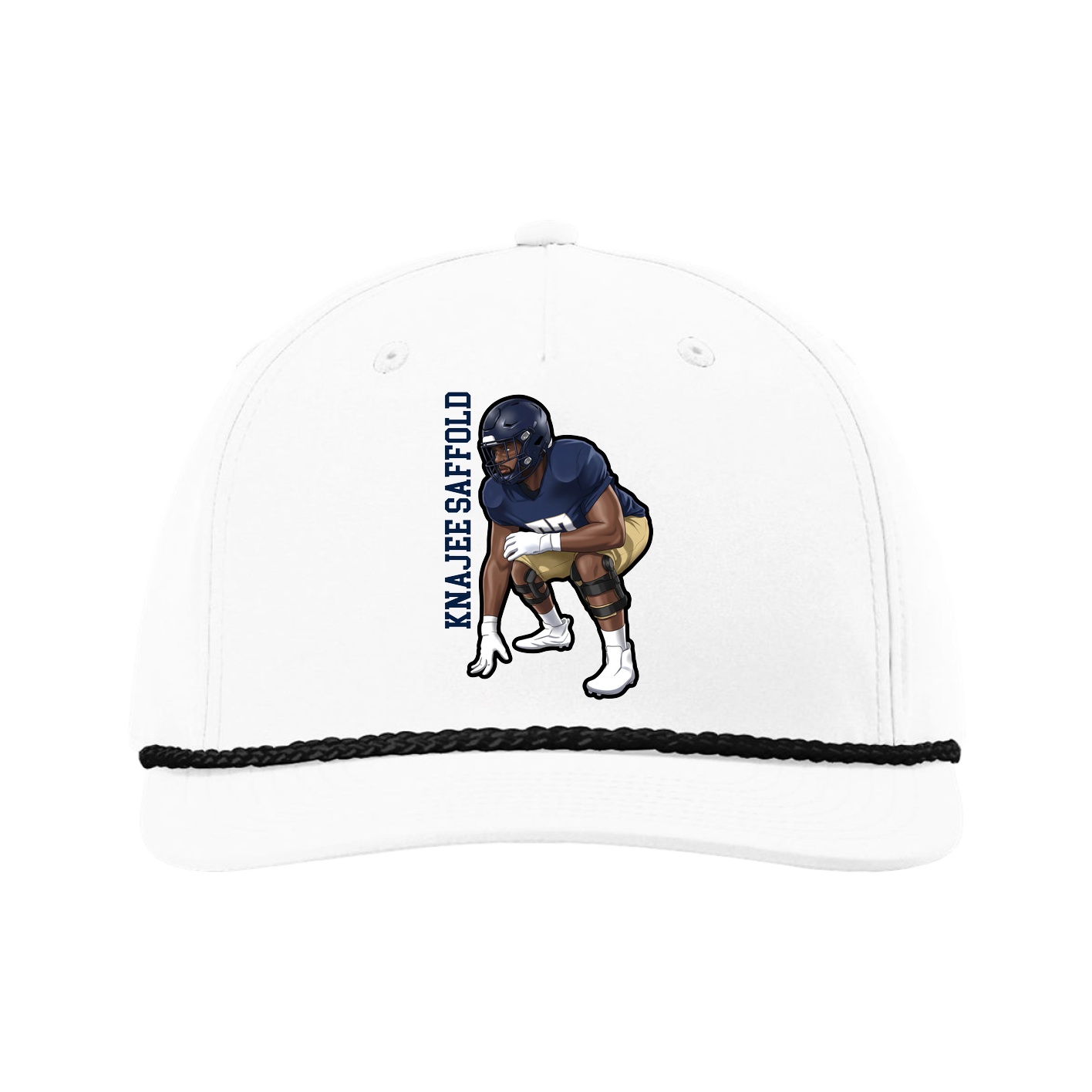 Five-Panel Classic Rope Cap — Name Vertical in White