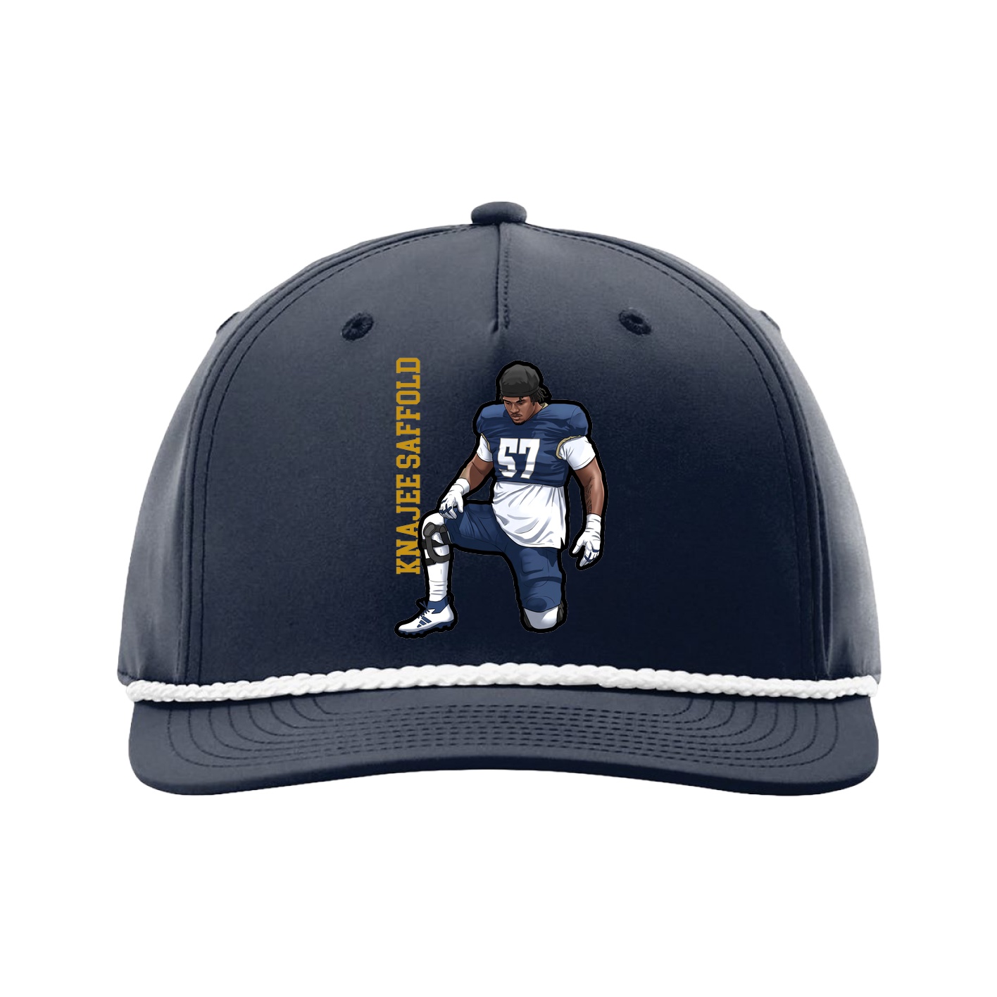 Five-Panel Classic Rope Cap — Name Vertical in Navy