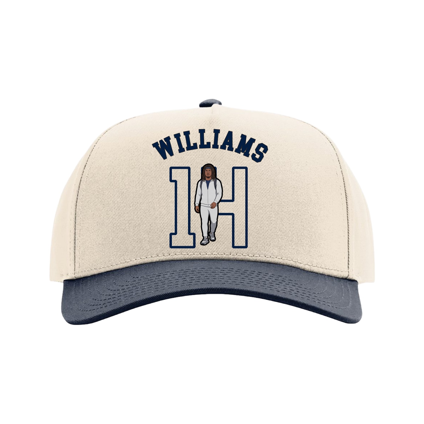 Full Fabric Five-Panel Champ Cap — Shirsey Arch in Cream/Navy