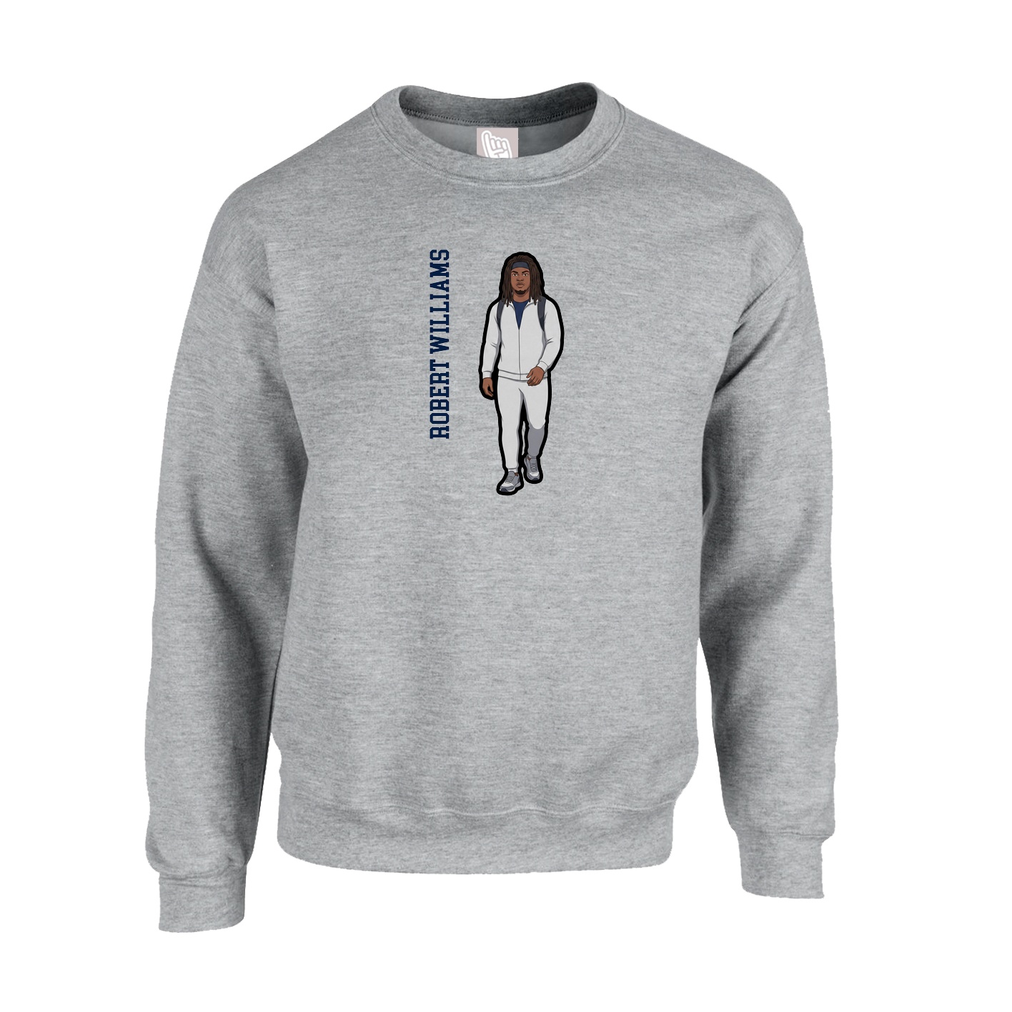 Fleece Crew — Name Vertical in Grey
