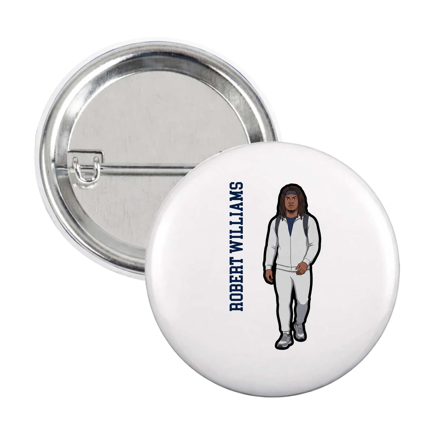 Game Day Button — Name Vertical in White