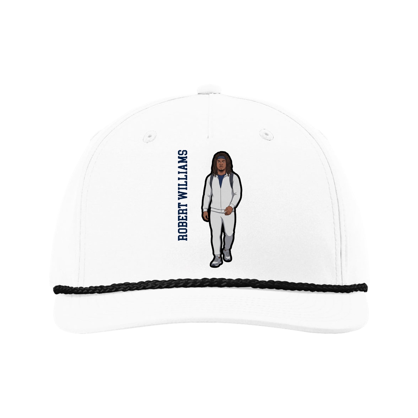 Five-Panel Classic Rope Cap — Name Vertical in White
