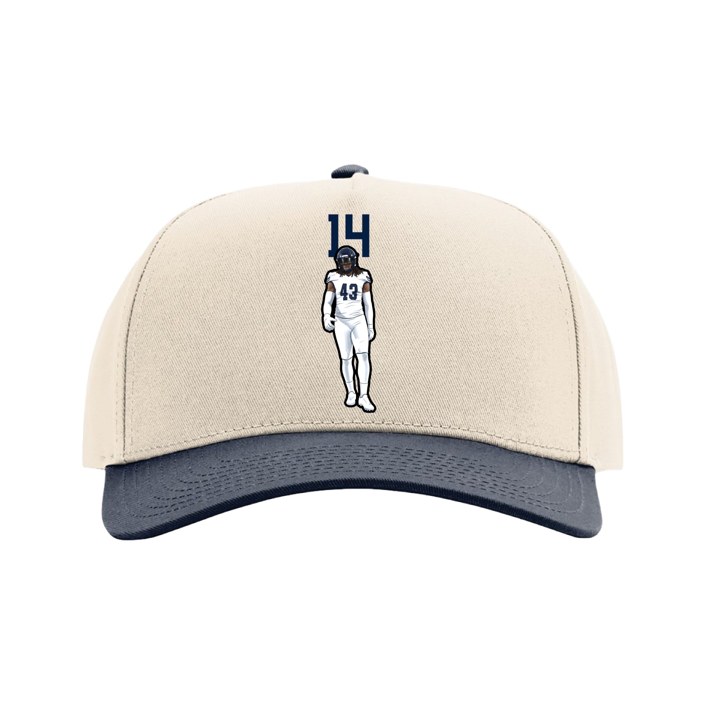 Full Fabric Five-Panel Champ Cap — Number Top in Cream/Navy