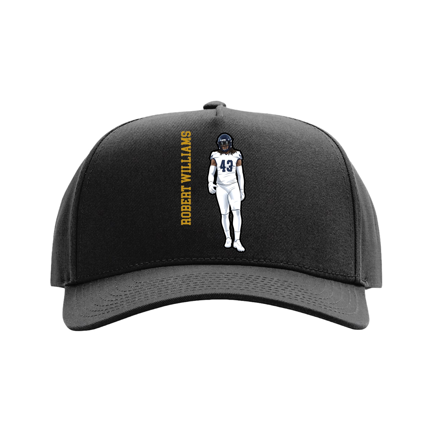 Full Fabric Five-Panel Champ Cap — Name Vertical in Black