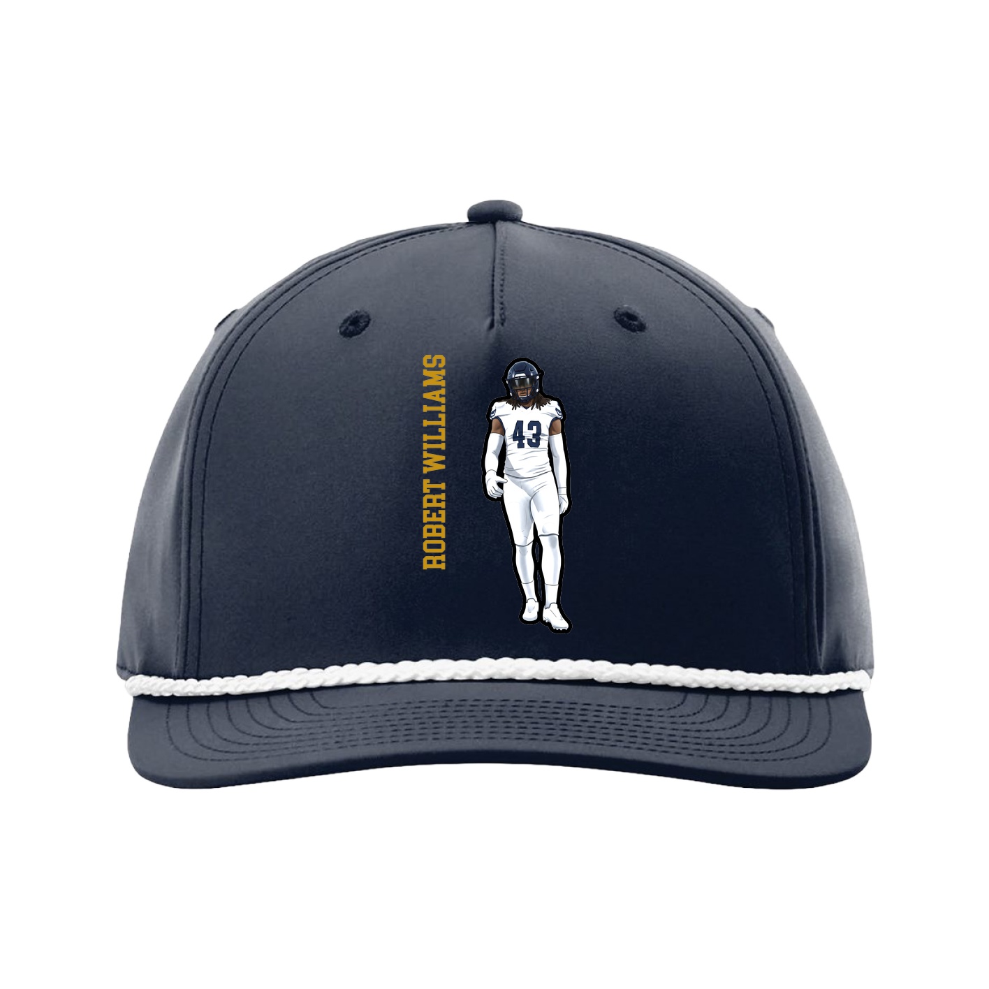 Five-Panel Classic Rope Cap — Name Vertical in Navy