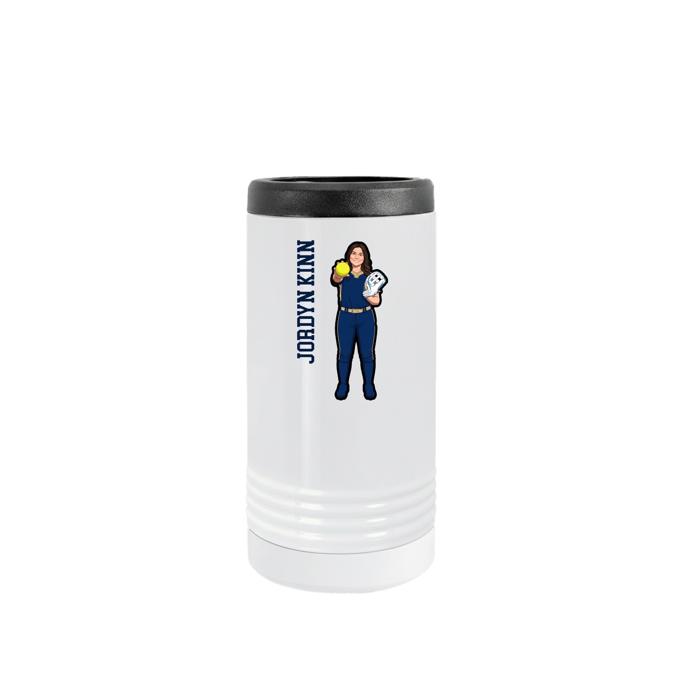 Slim Beverage Holder — Name Vertical in White