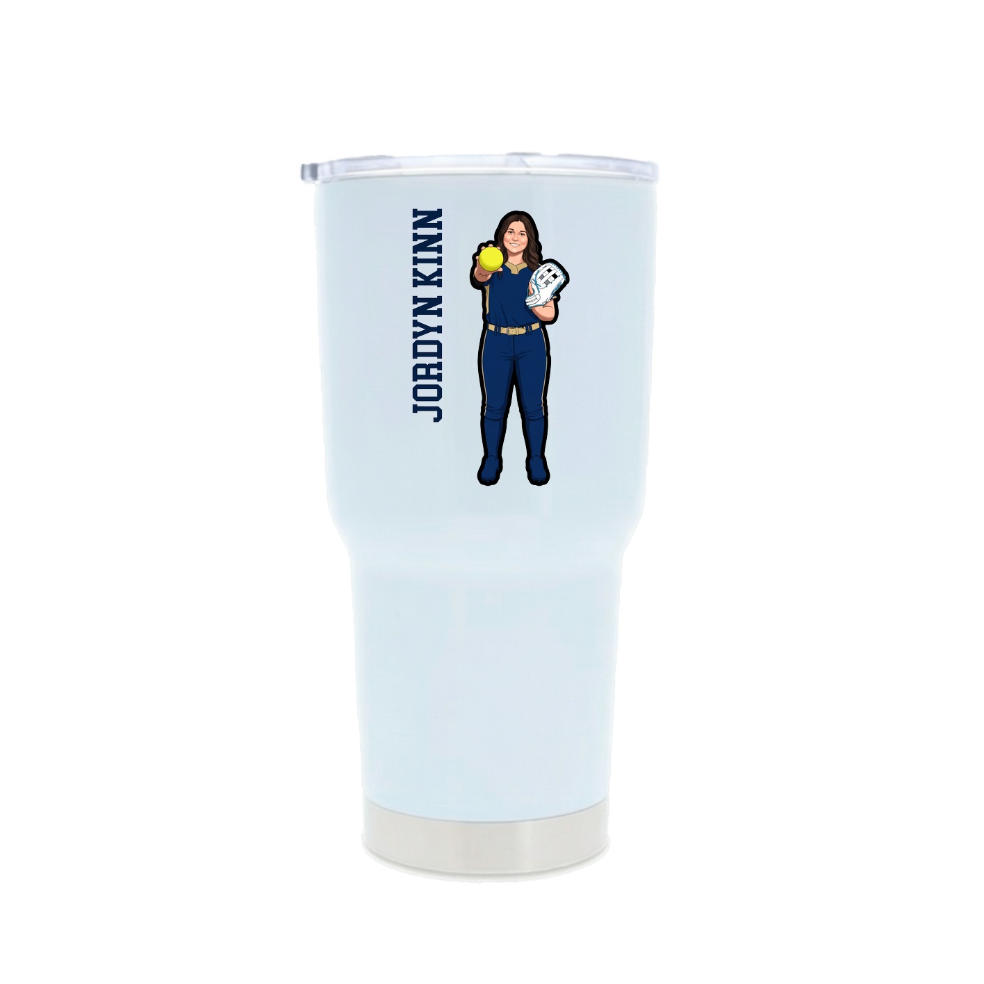 30oz Stainless Steel Tumbler — Name Vertical in White