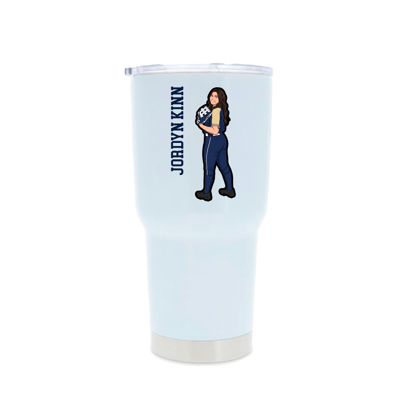 30oz Stainless Steel Tumbler — Name Vertical in White
