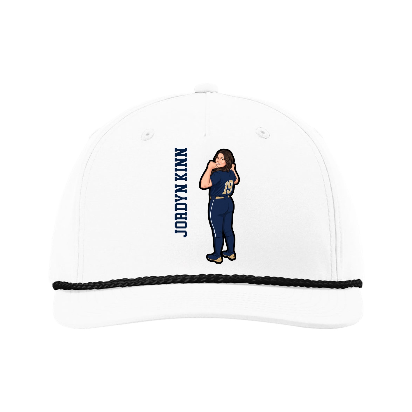 Five-Panel Classic Rope Cap — Name Vertical in White