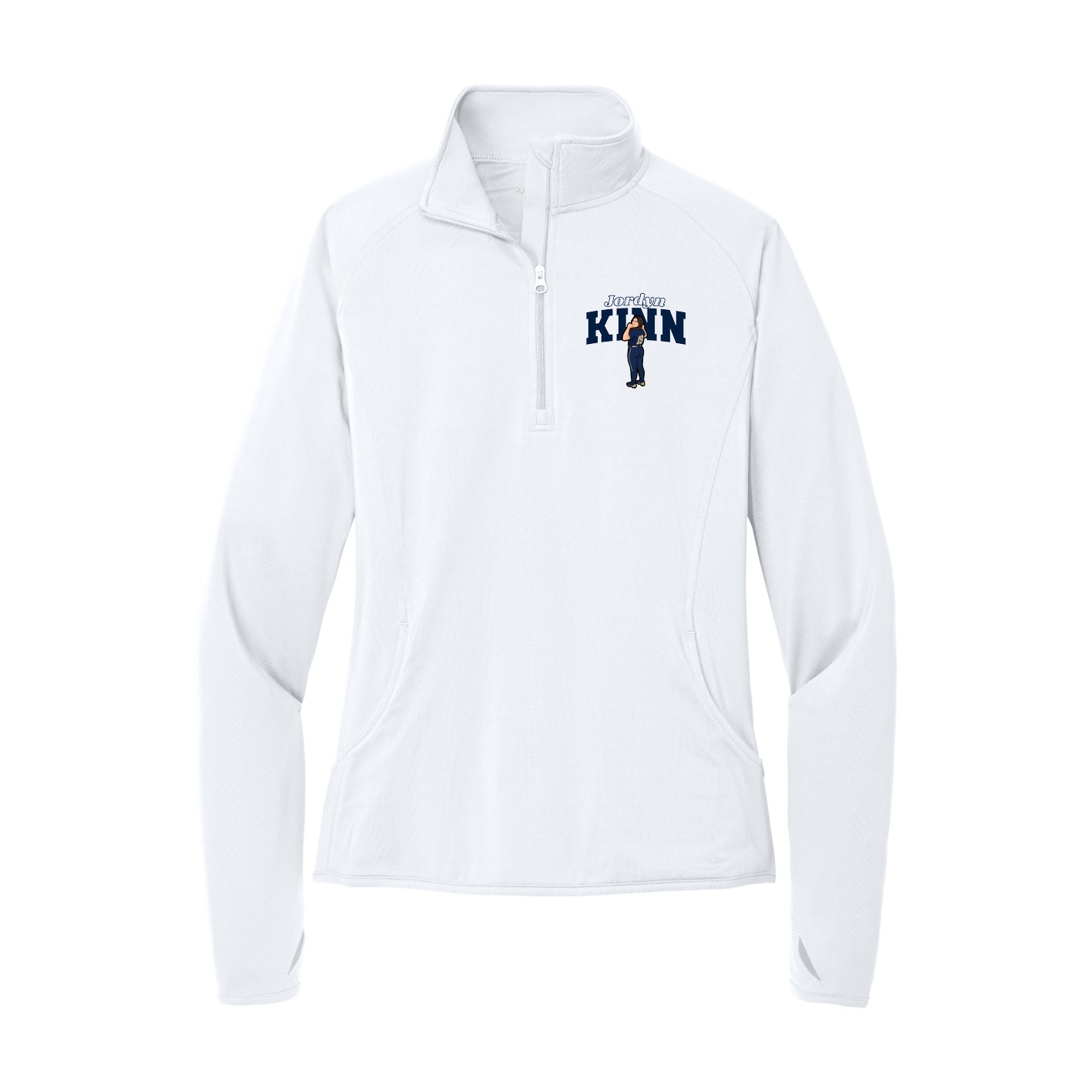 Women's Q-Zip Pullover — Name Arch in White