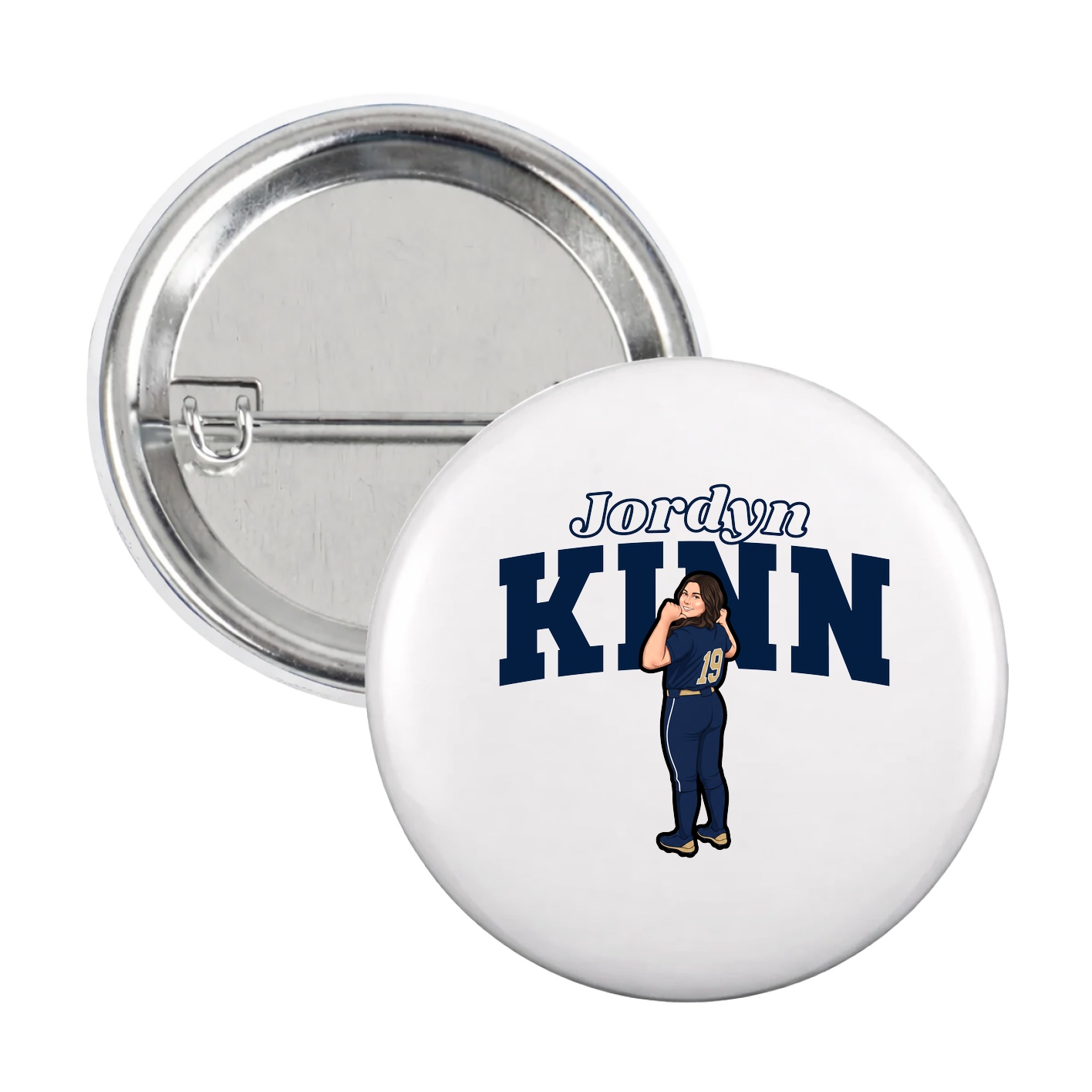 Game Day Button — Name Arch in White