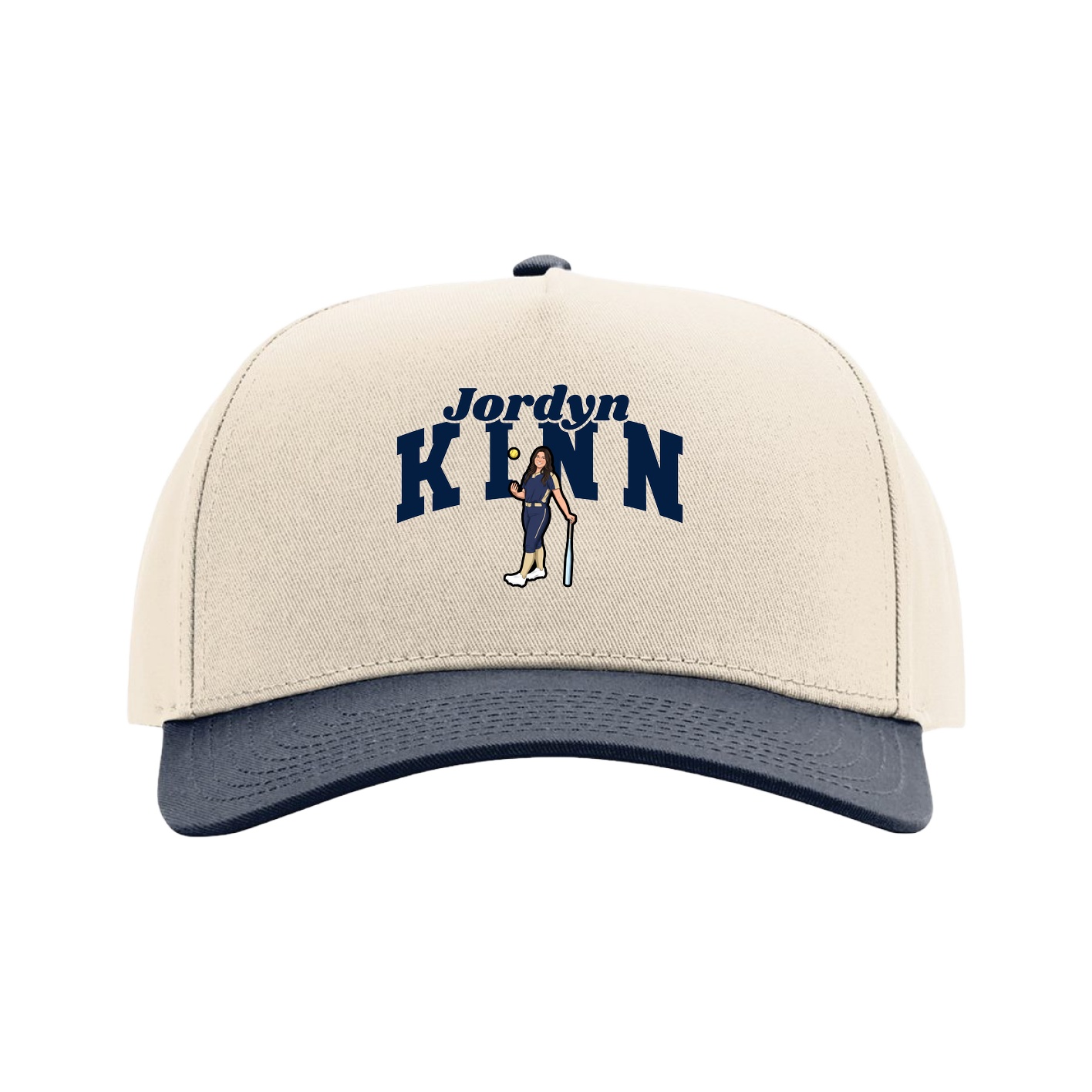 Full Fabric Five-Panel Champ Cap — Signature Arch in Cream/Navy
