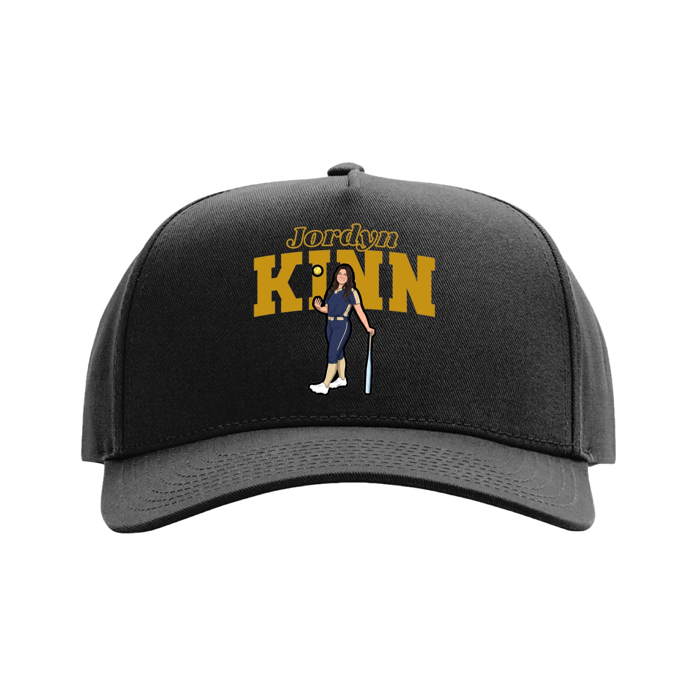 Full Fabric Five-Panel Champ Cap — Name Arch in Black