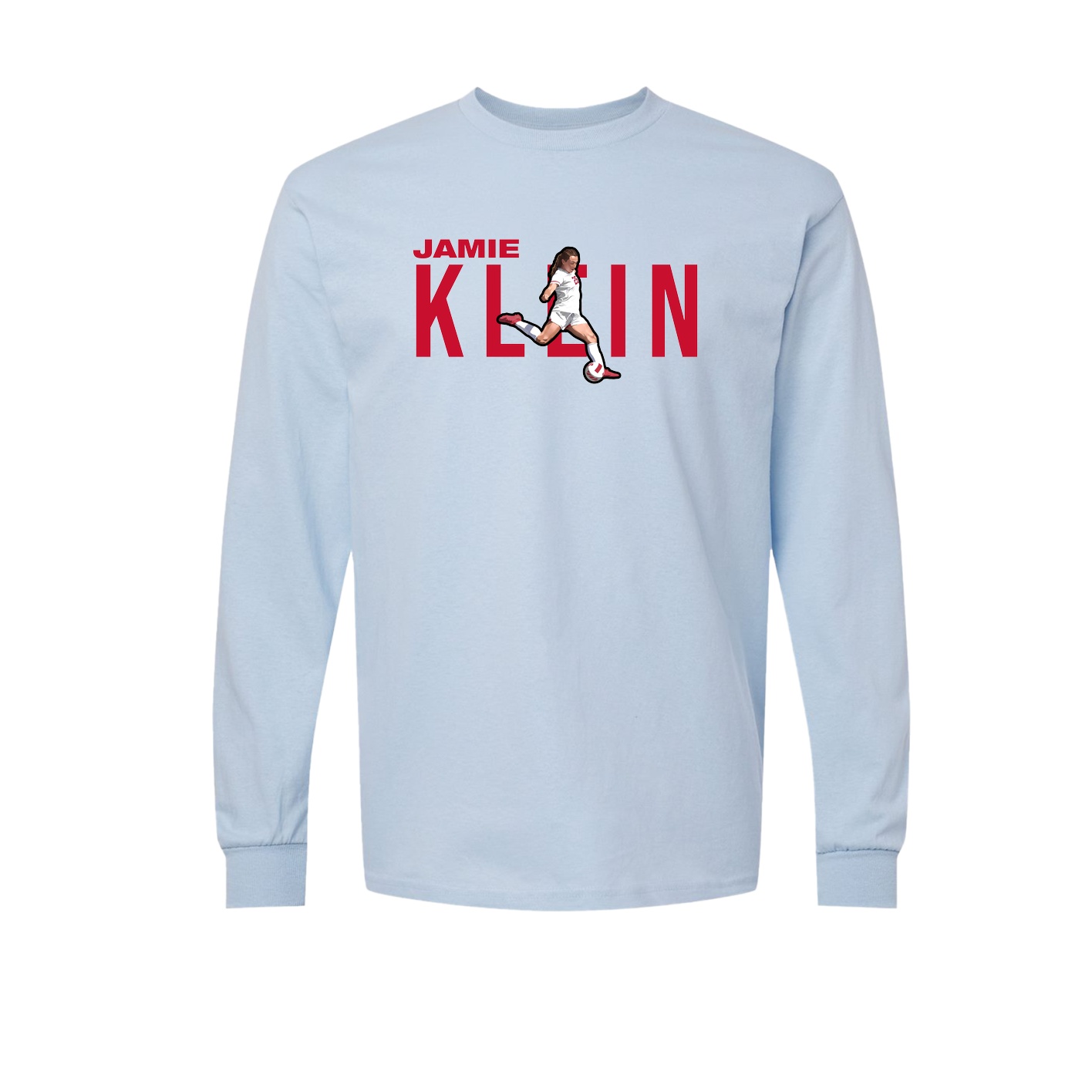 Long Sleeve Tee — Player Name in Light Blue