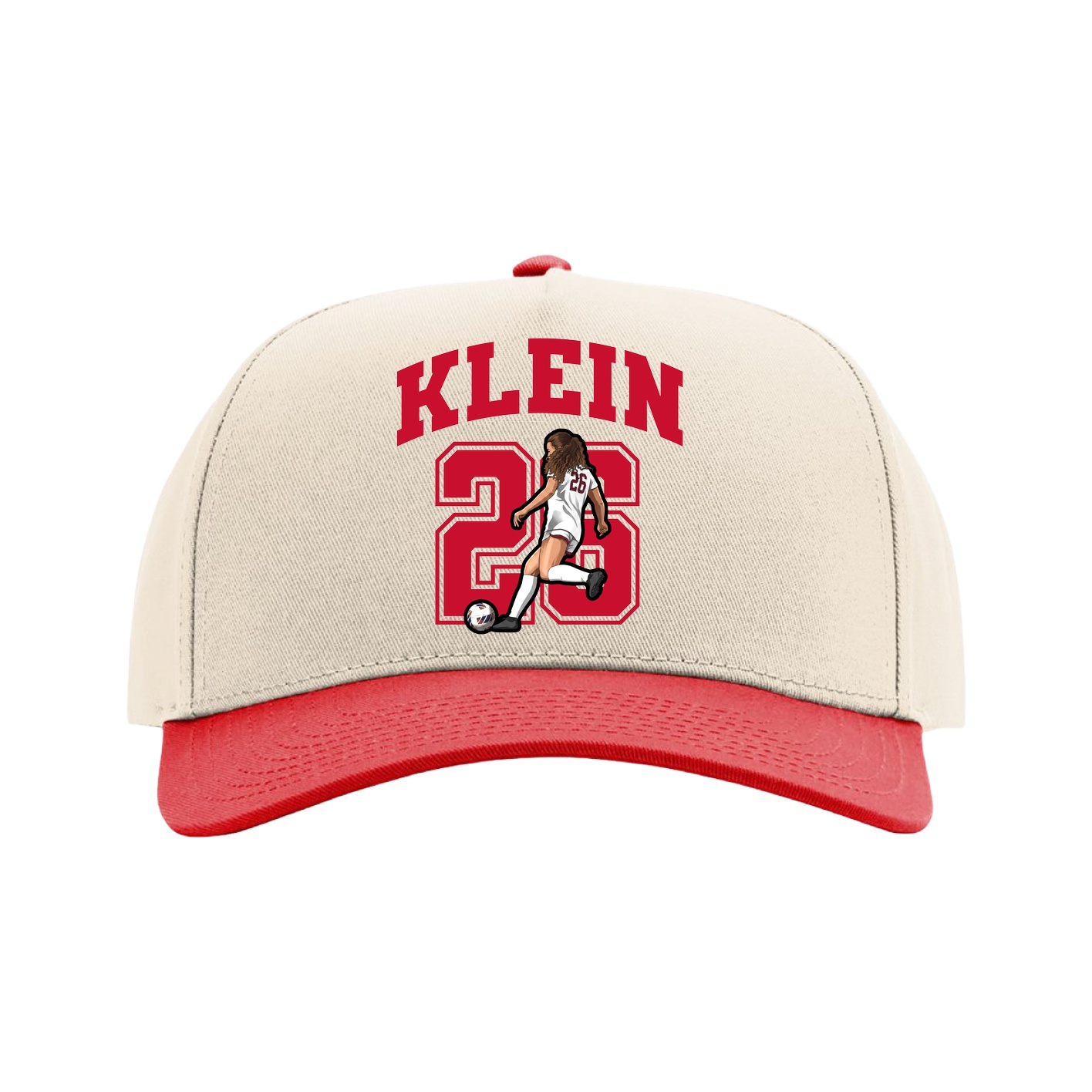 Full Fabric Five-Panel Champ Cap — Number in Cream/Red