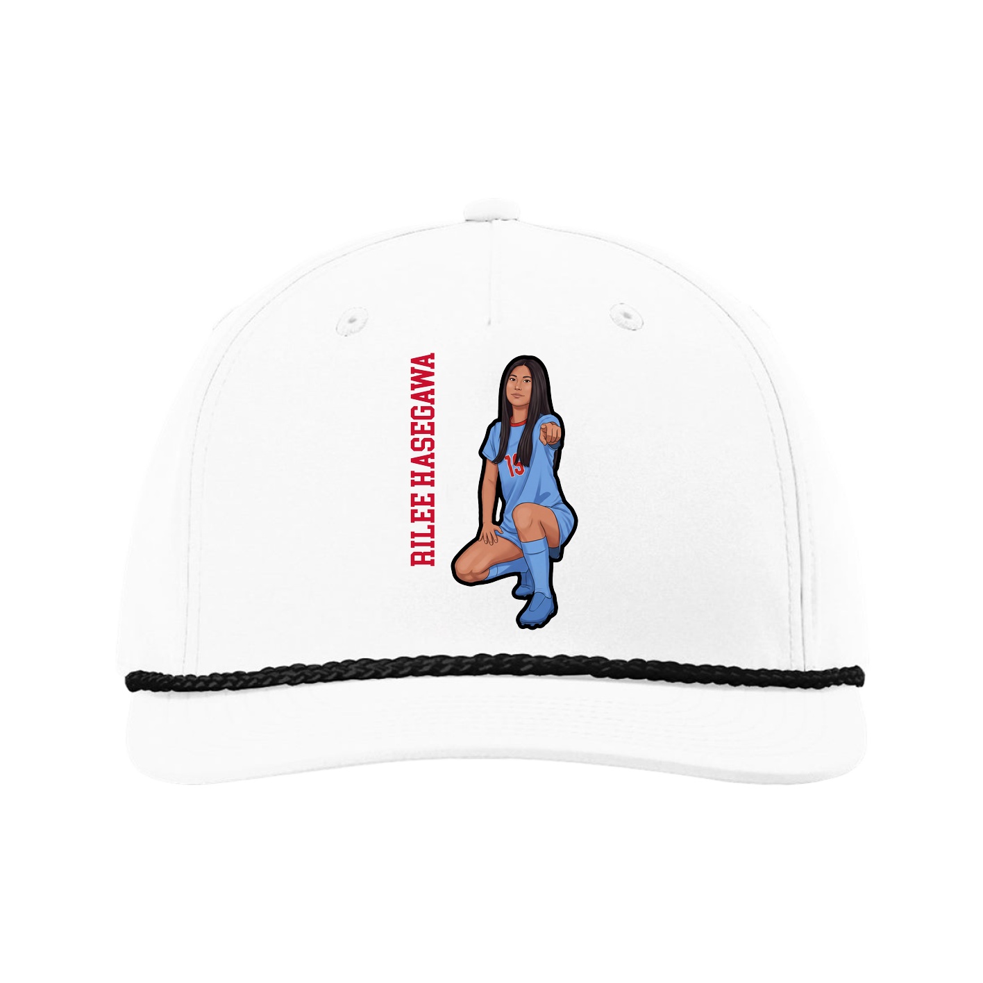 Five-Panel Classic Rope Cap — Name Vertical in White