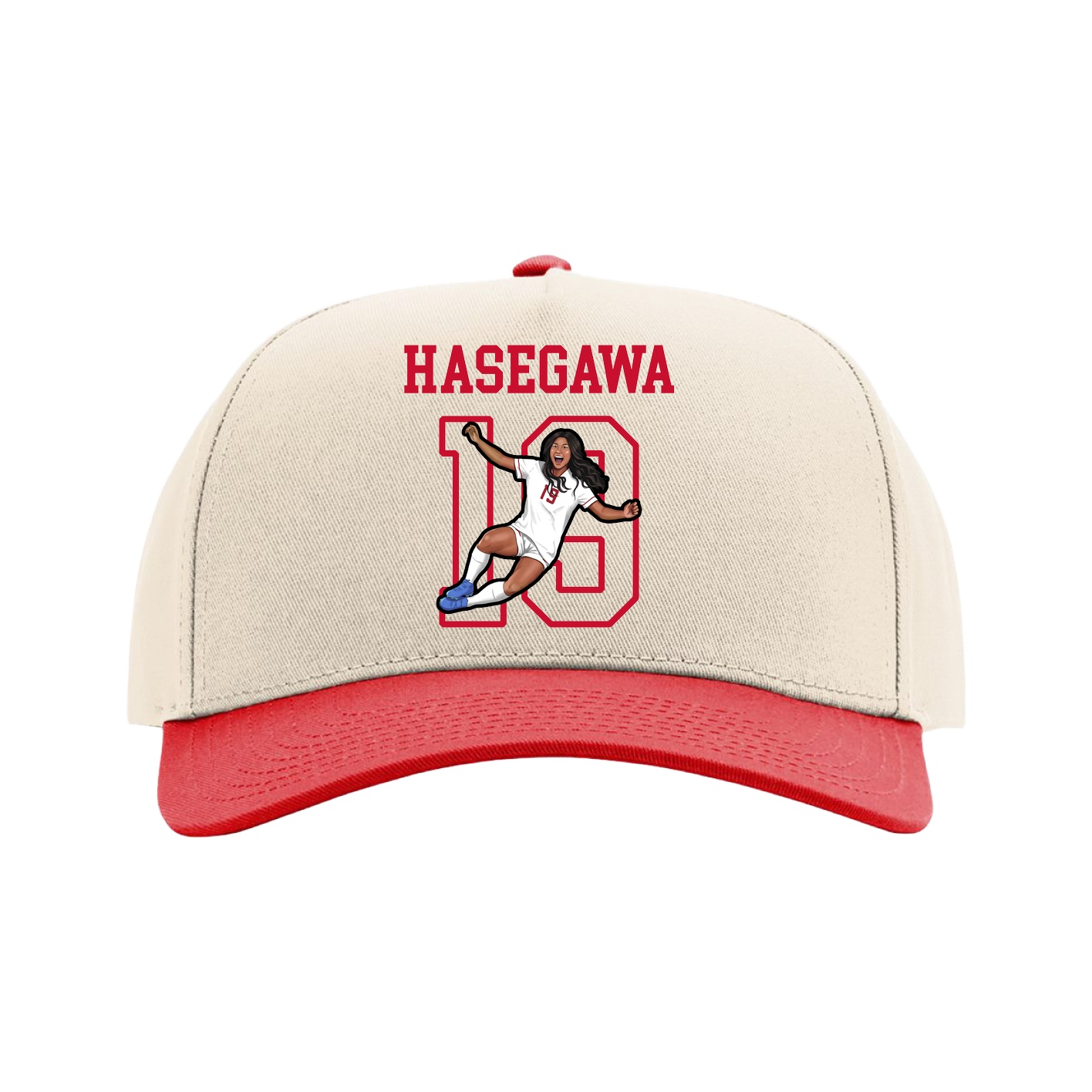 Full Fabric Five-Panel Champ Cap — Shirsey in Cream/Red