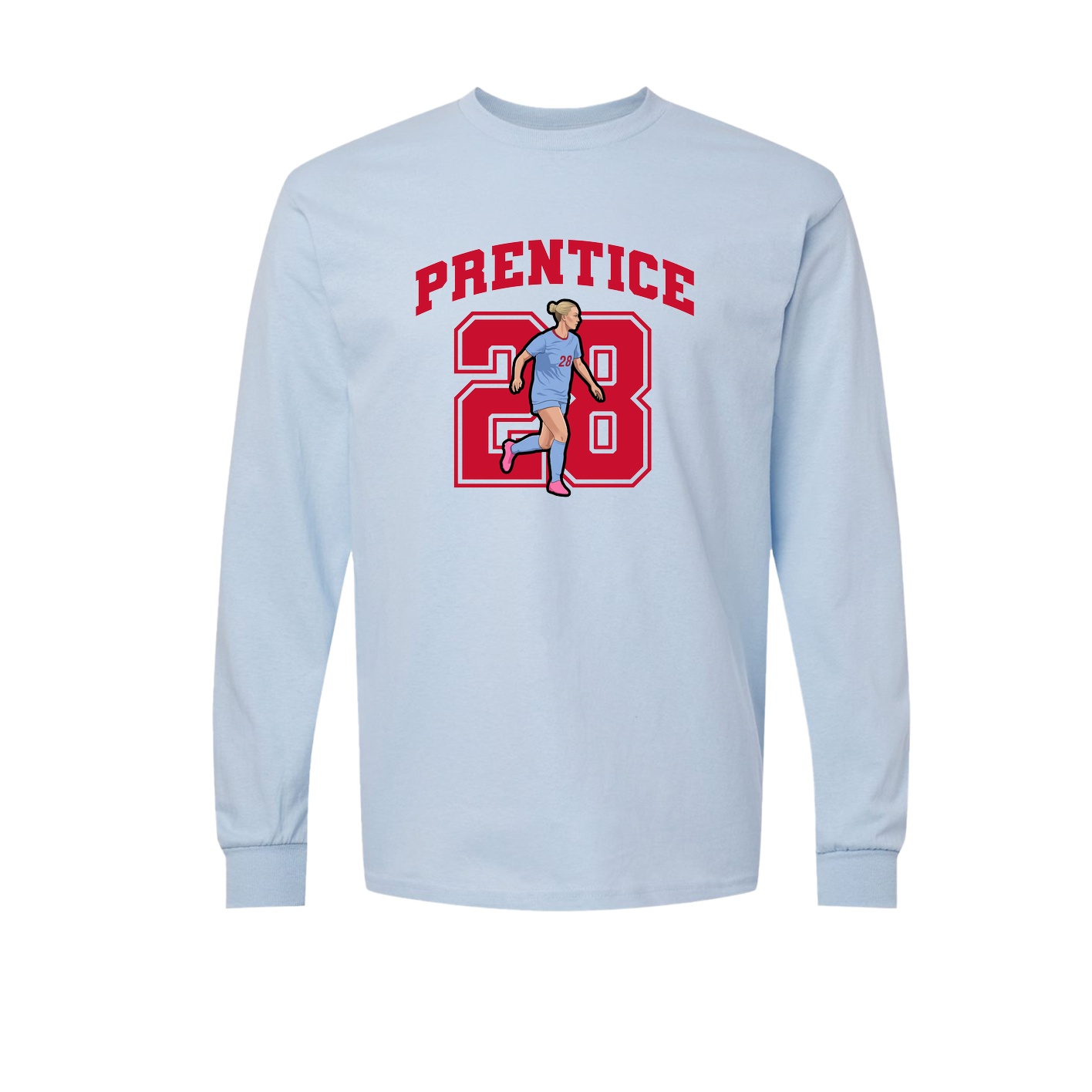 Long Sleeve Tee — Number in Light Blue