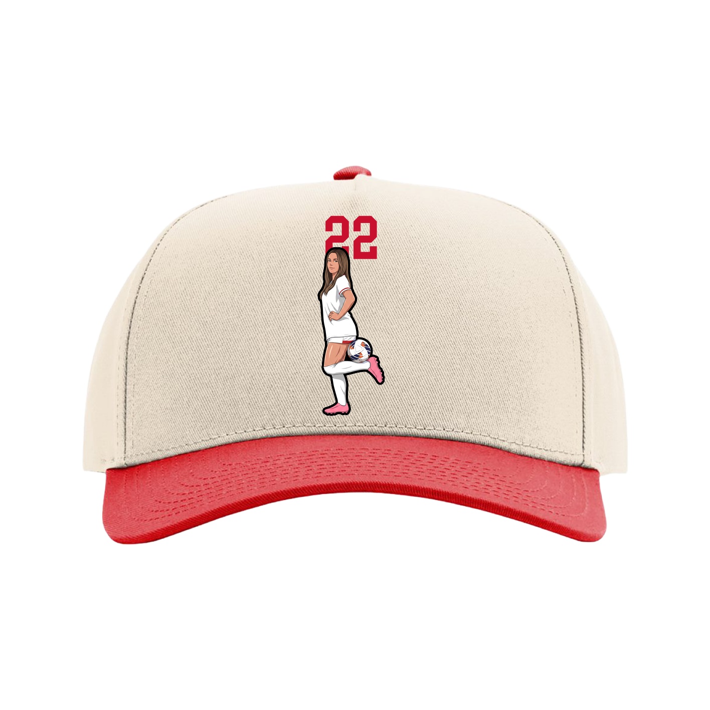 Full Fabric Five-Panel Champ Cap — Number Top in Cream/Red