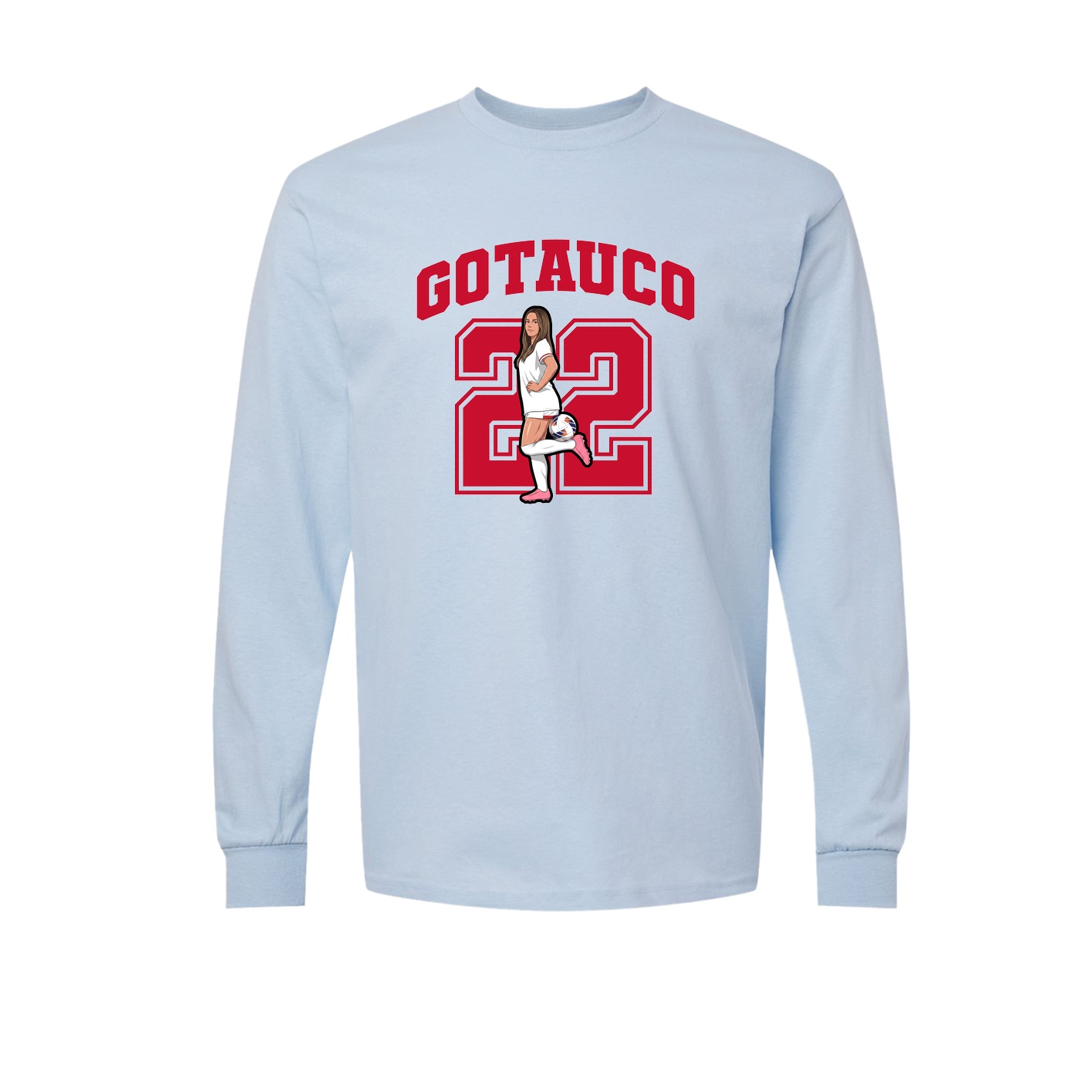Long Sleeve Tee — Number in Light Blue