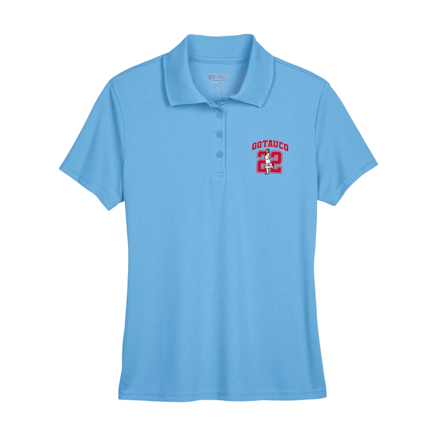 Womens Performance Polo — Number in Powder Blue