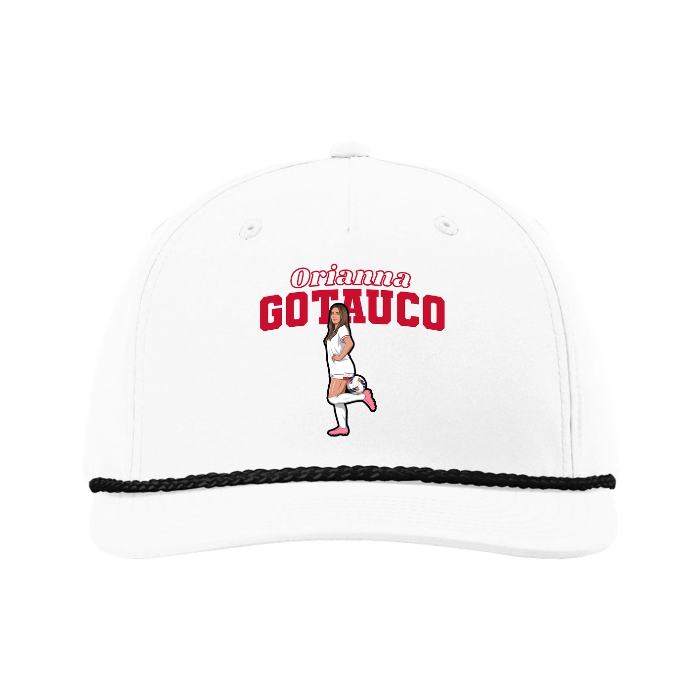 Five-Panel Classic Rope Cap — Name Arch in White