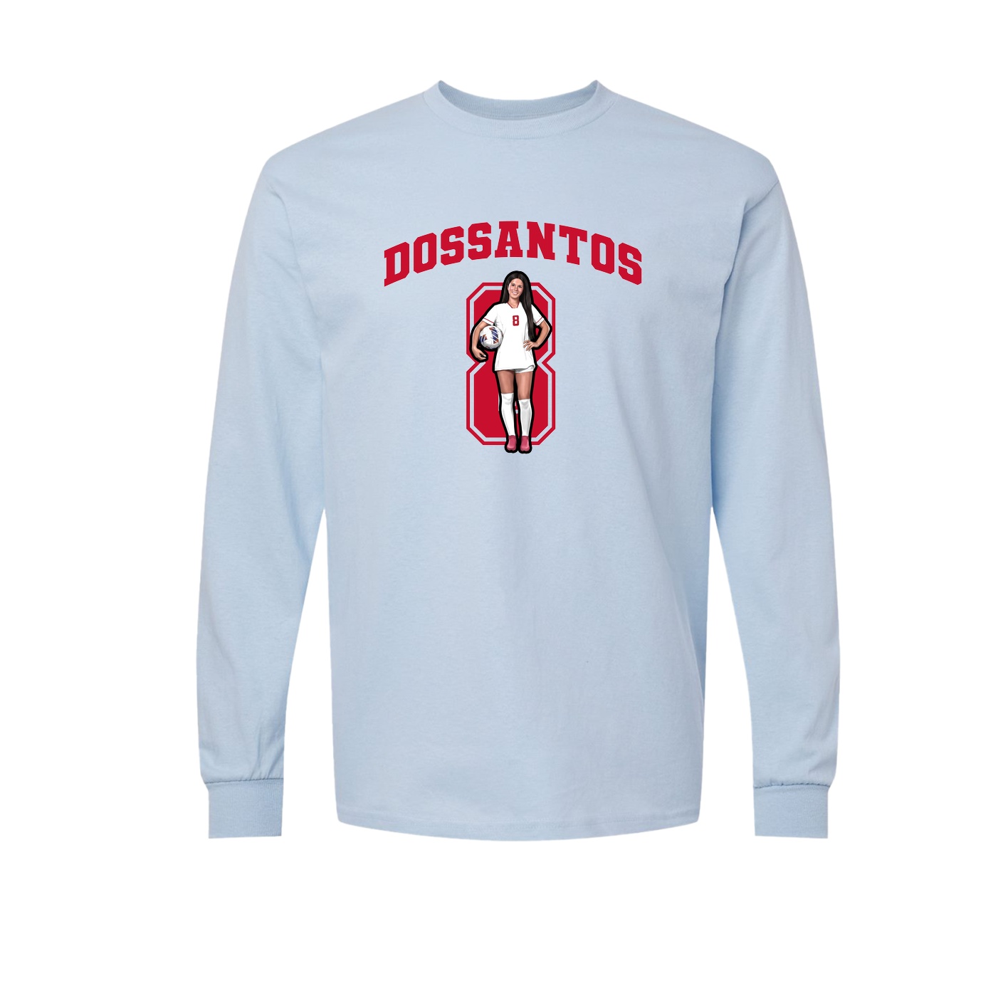 Long Sleeve Tee — Number in Light Blue