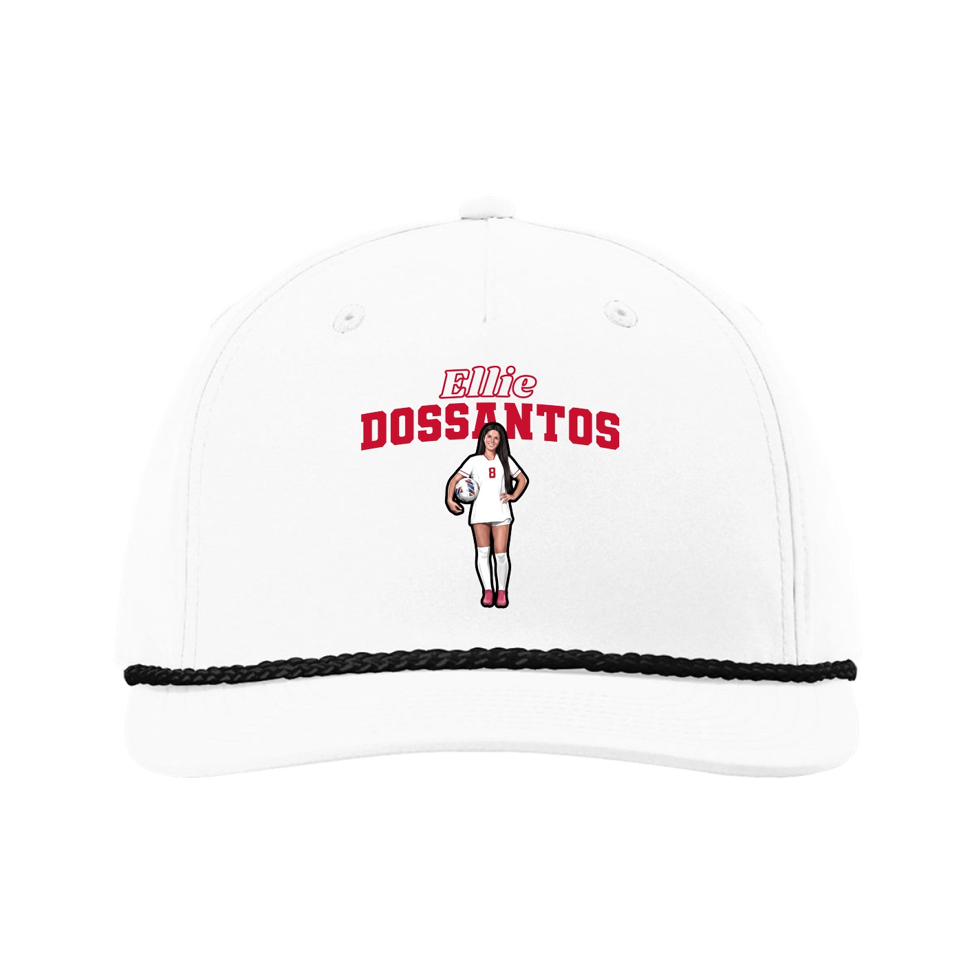 Five-Panel Classic Rope Cap — Name Arch in White