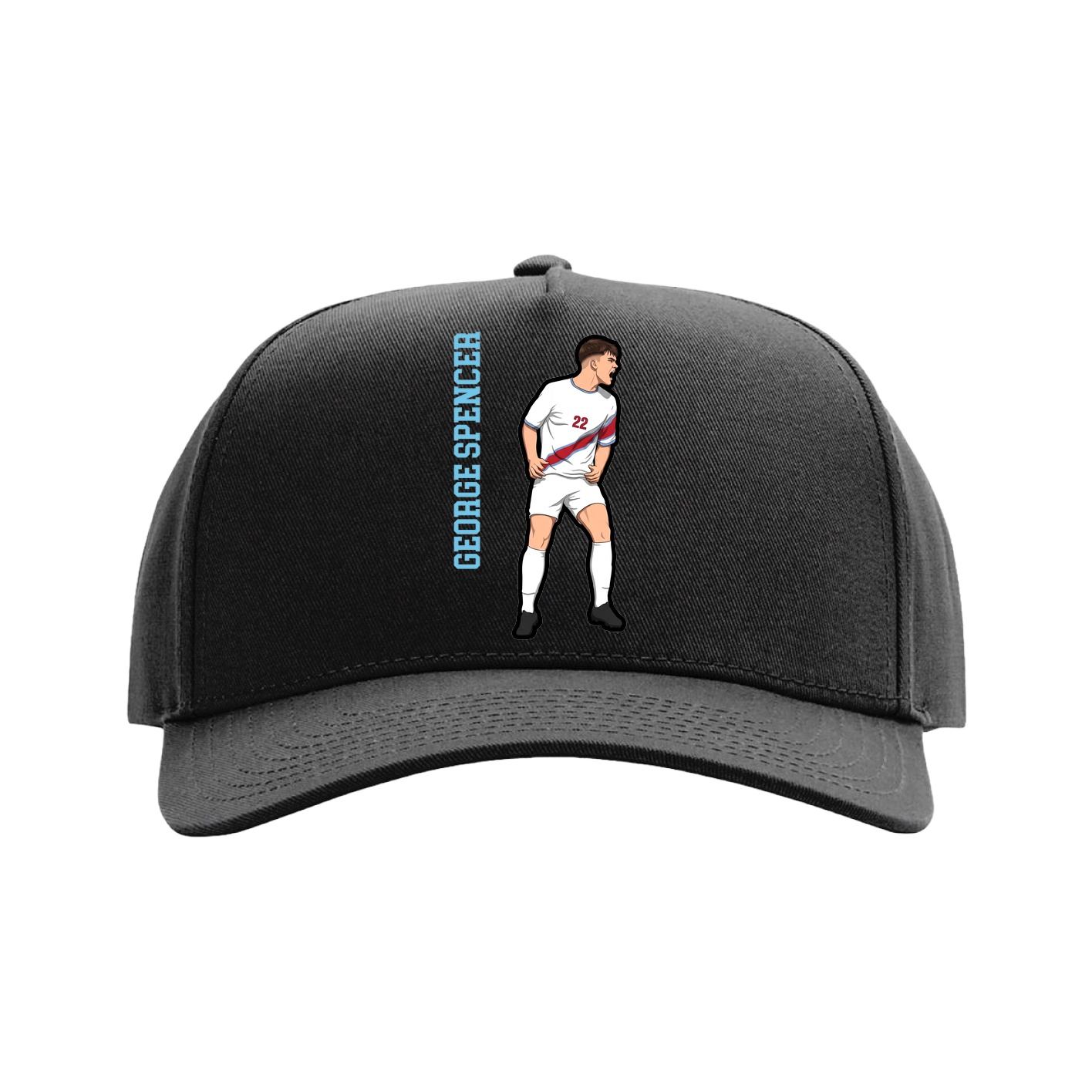Full Fabric Five-Panel Champ Cap — Name Vertical in Black