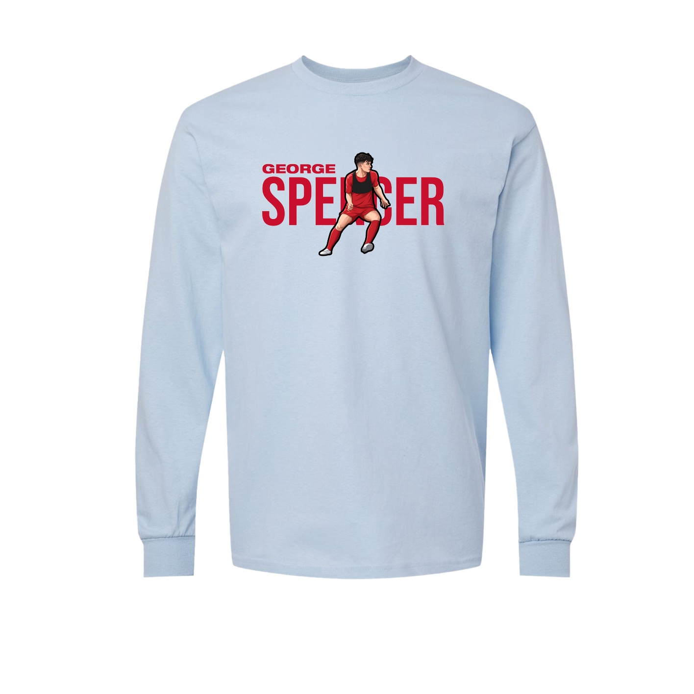 Long Sleeve Tee — Player Name in Light Blue