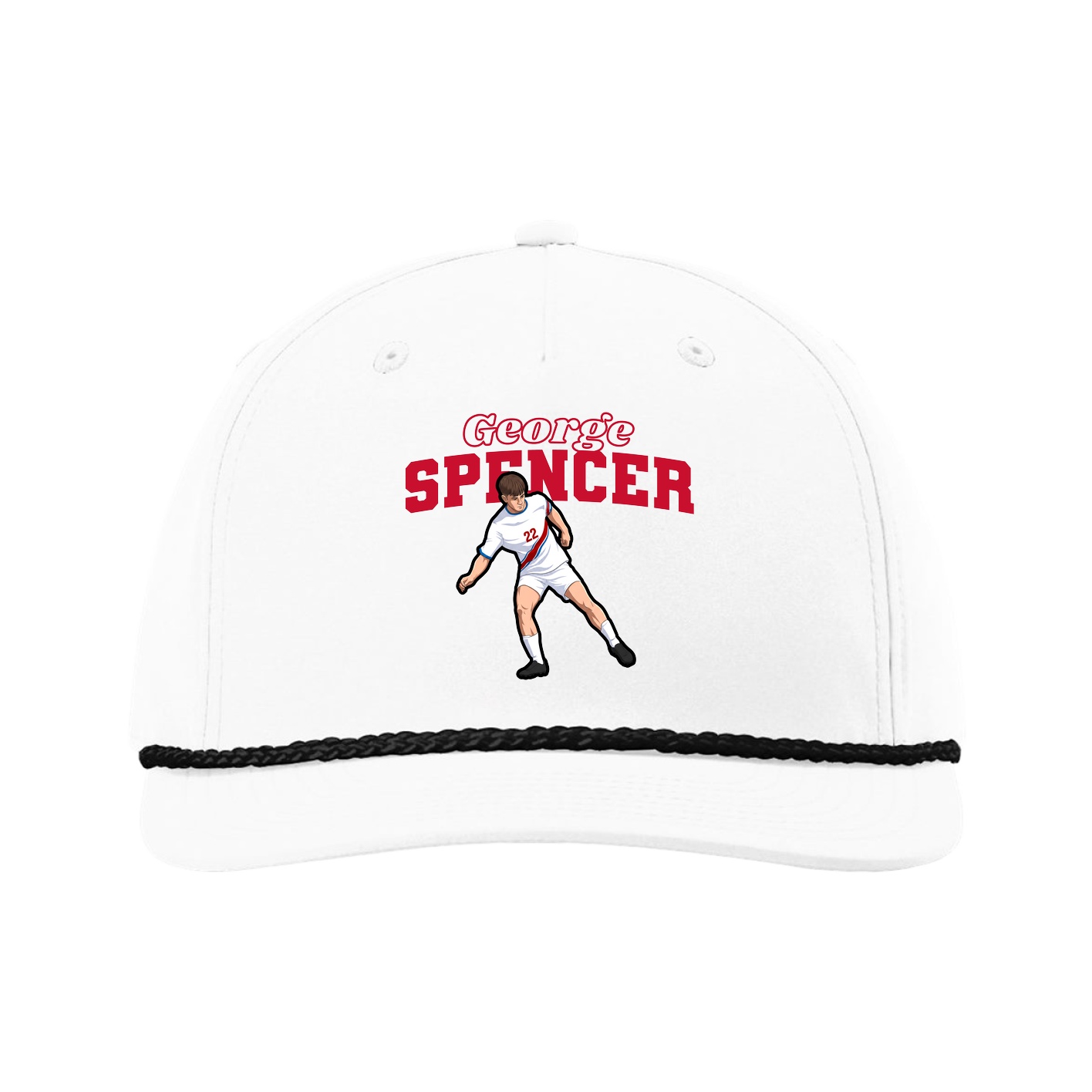 Five-Panel Classic Rope Cap — Name Arch in White