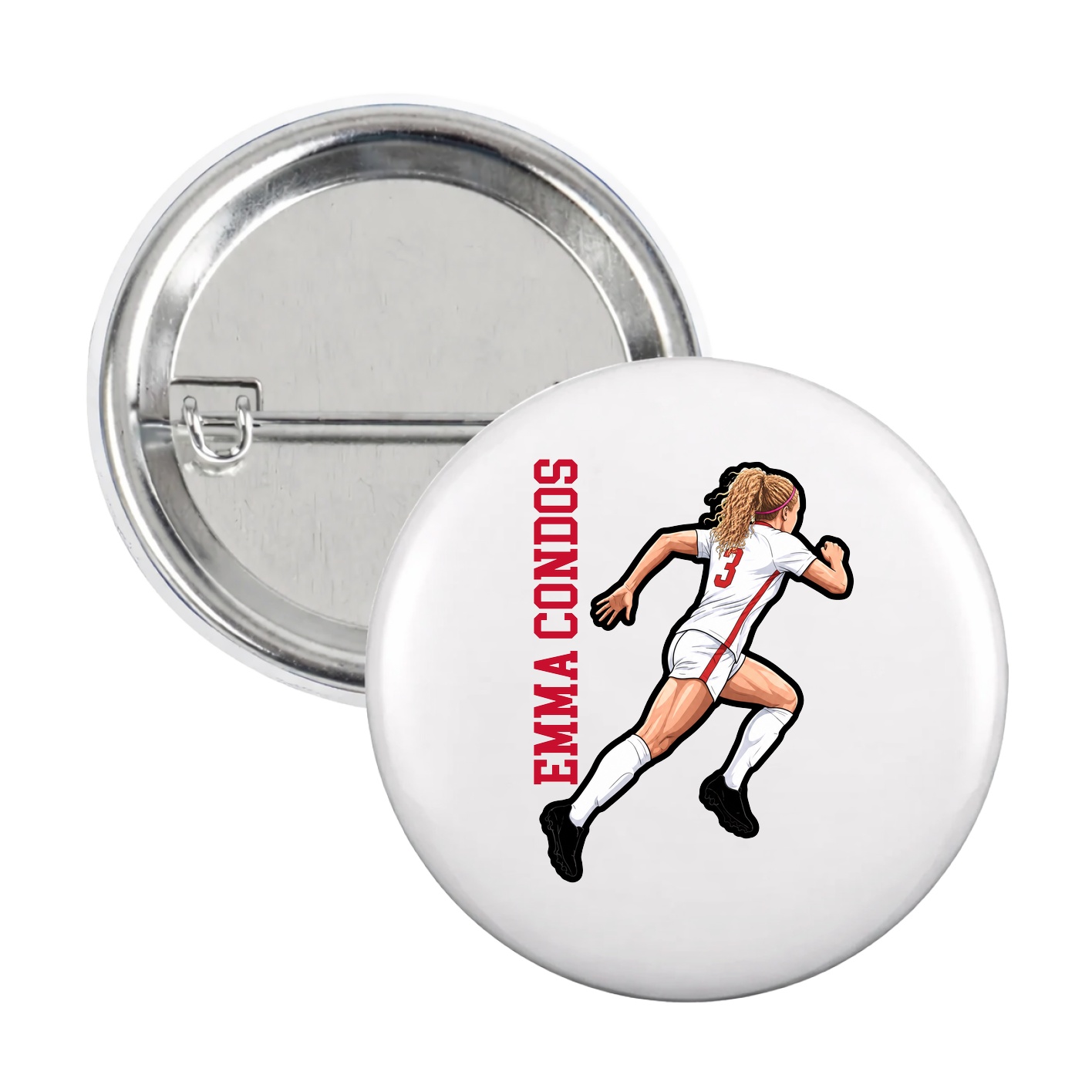 Game Day Button — Name Vertical in White