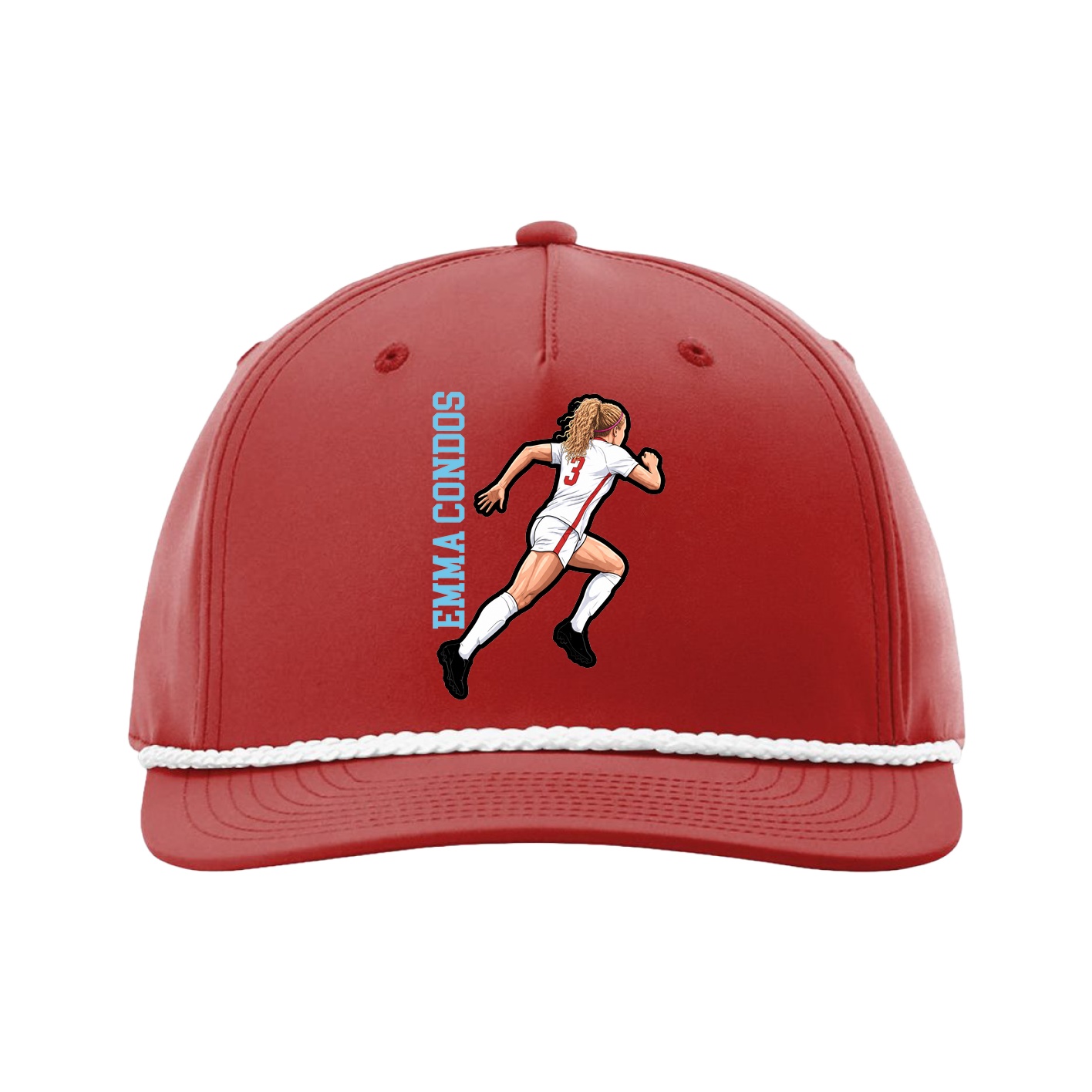 Five-Panel Classic Rope Cap — Name Vertical in Red