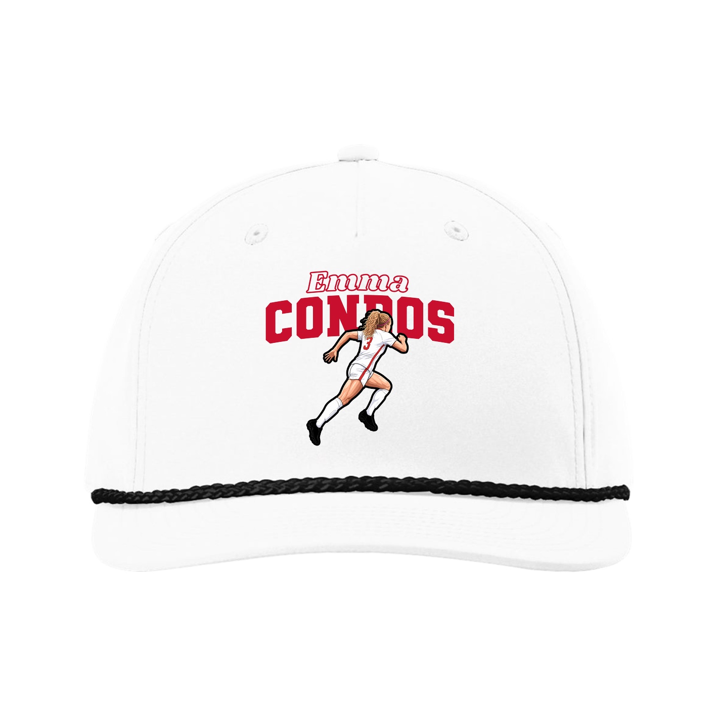 Five-Panel Classic Rope Cap — Name Arch in White