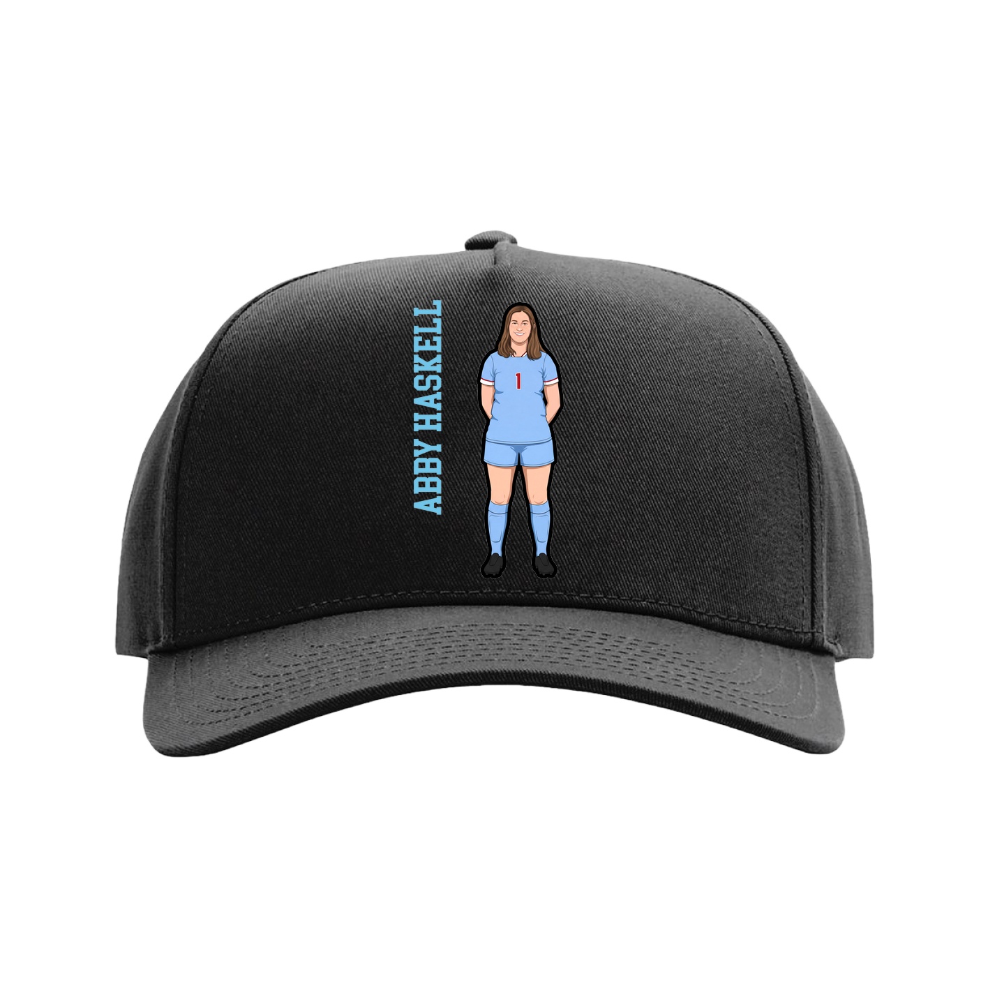 Full Fabric Five-Panel Champ Cap — Name Vertical in Black