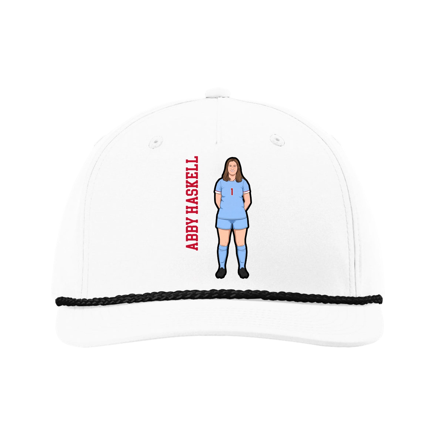 Five-Panel Classic Rope Cap — Name Vertical in White