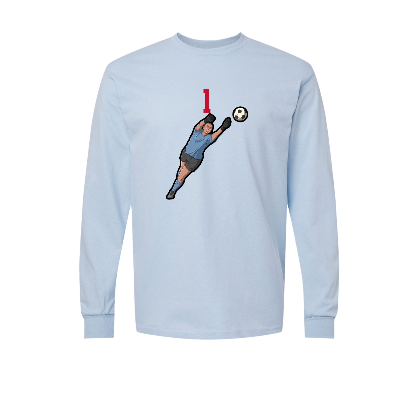 Long Sleeve Tee — Number Top in Light Blue