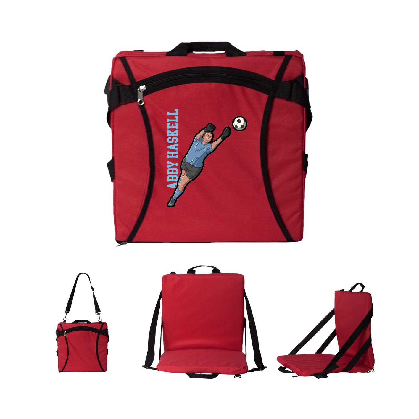 Folding Stadium Seat — Name Vertical in Red