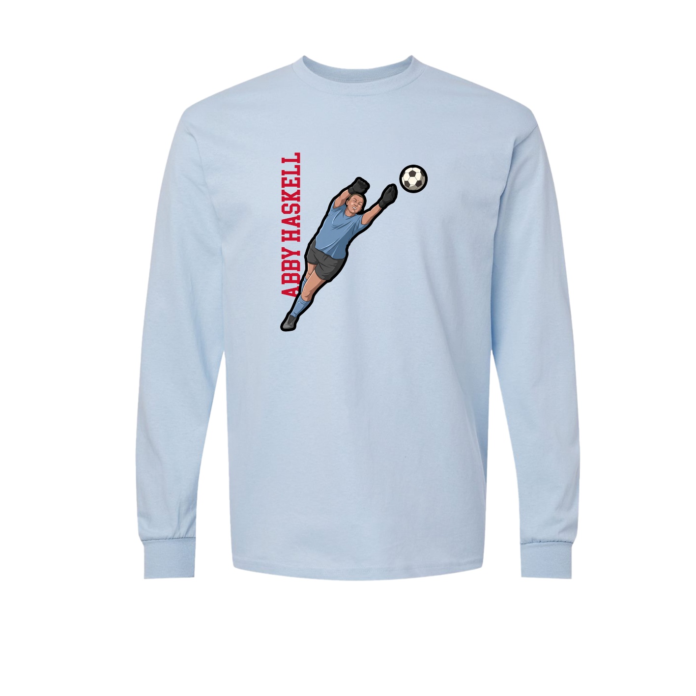 Long Sleeve Tee — Name Vertical in Light Blue