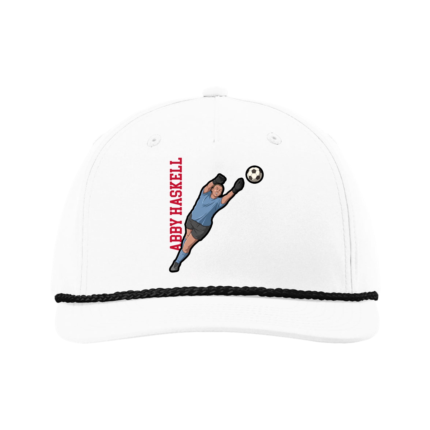 Five-Panel Classic Rope Cap — Name Vertical in White