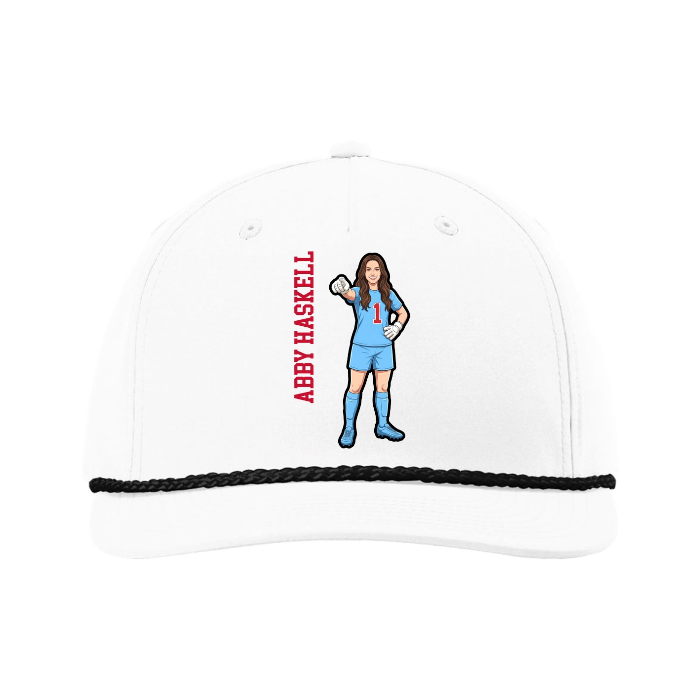 Five-Panel Classic Rope Cap — Name Vertical in White