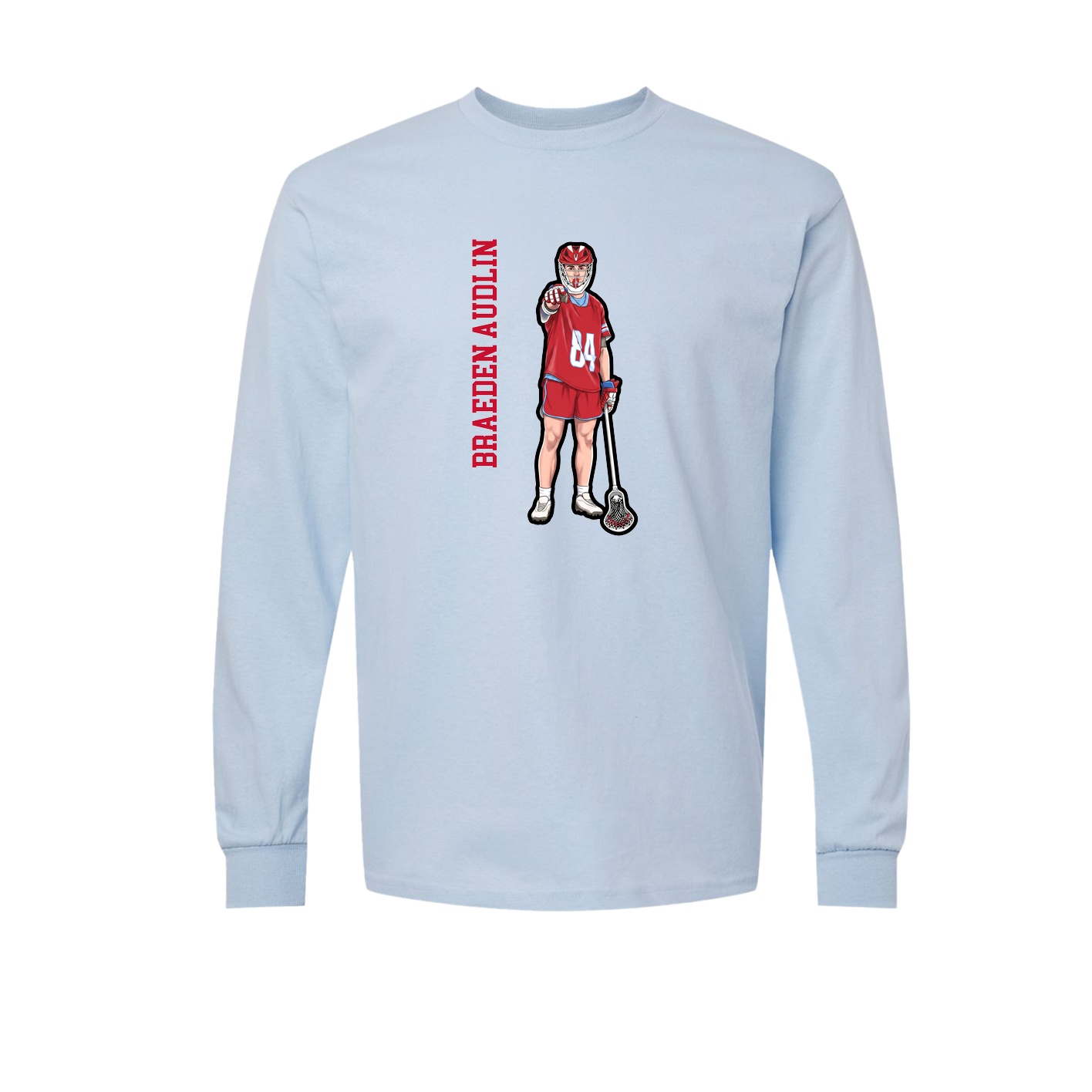 Long Sleeve Tee — Name Vertical in Light Blue