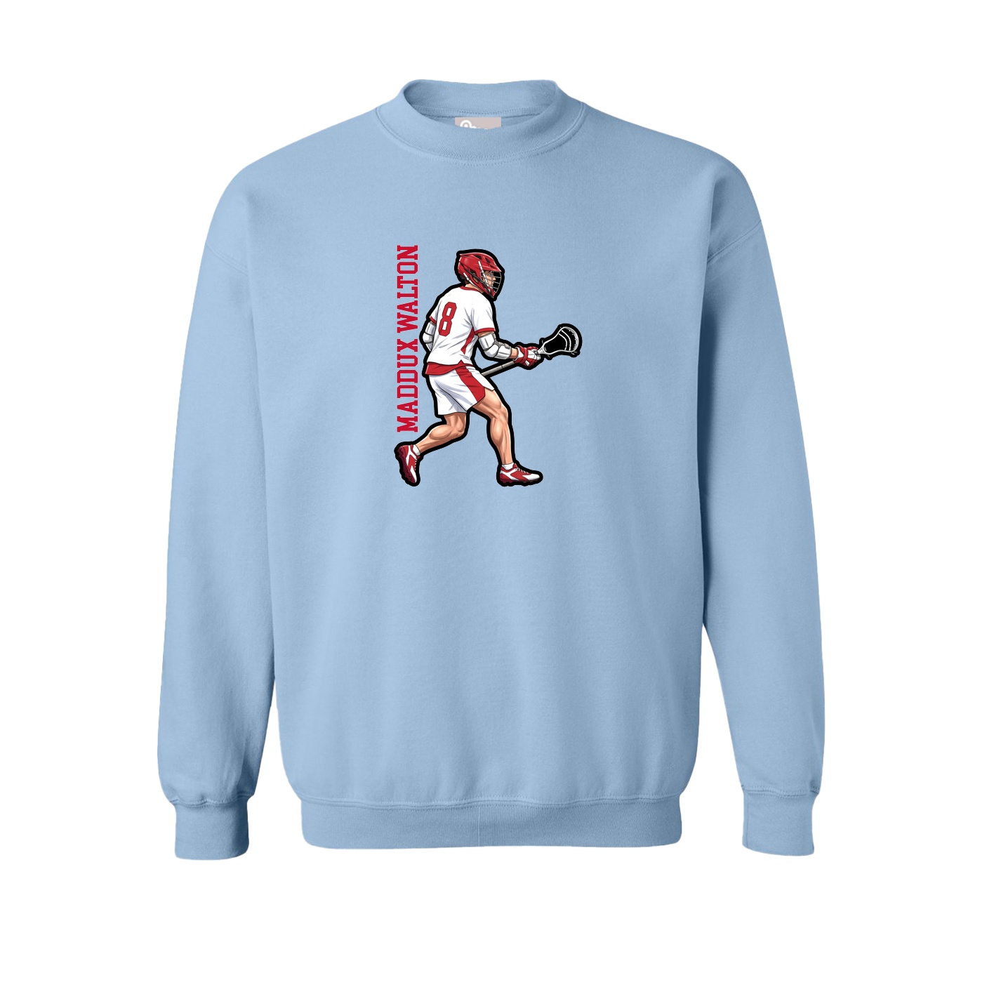 Fleece Crew — Name Vertical in Light Blue