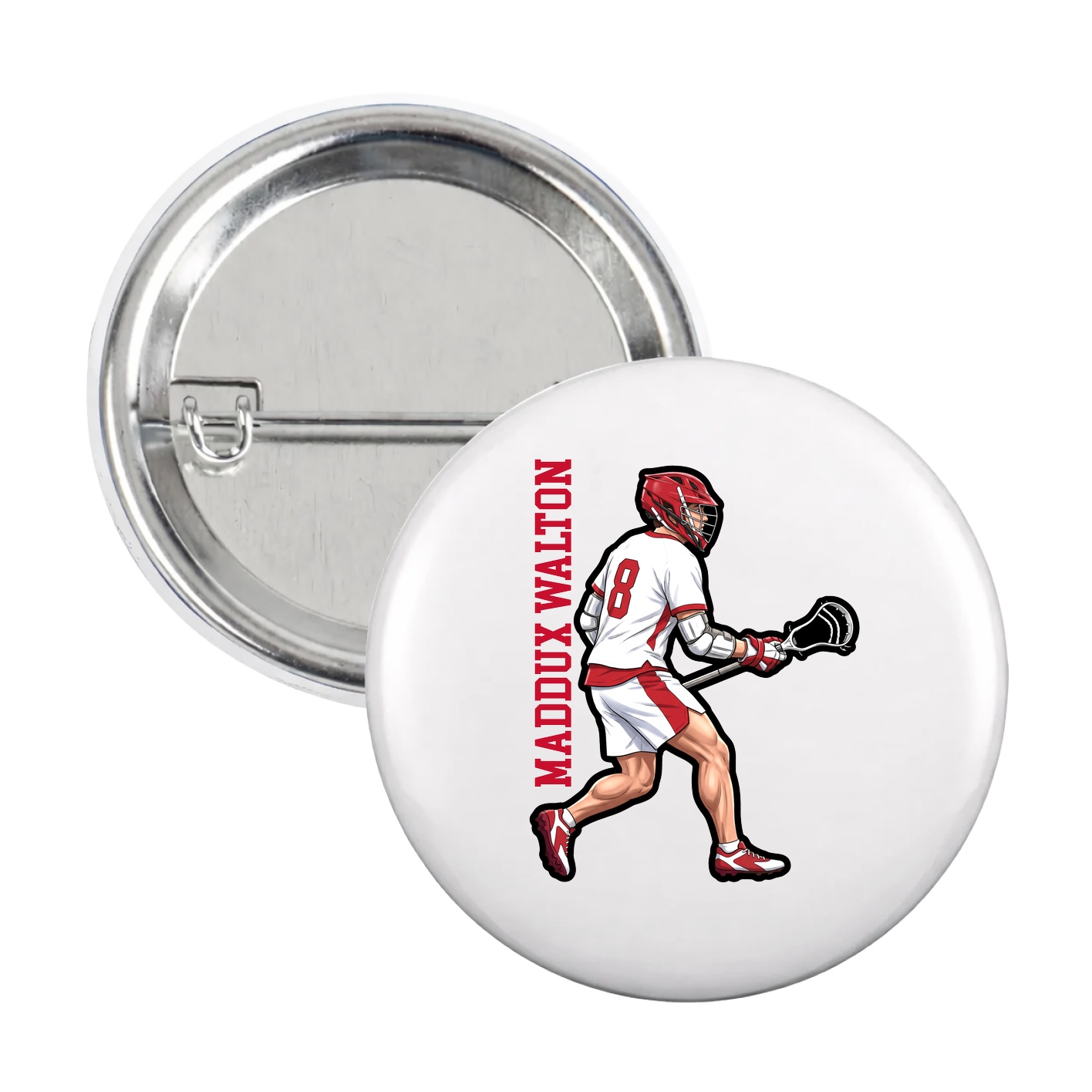 Game Day Button — Name Vertical in White