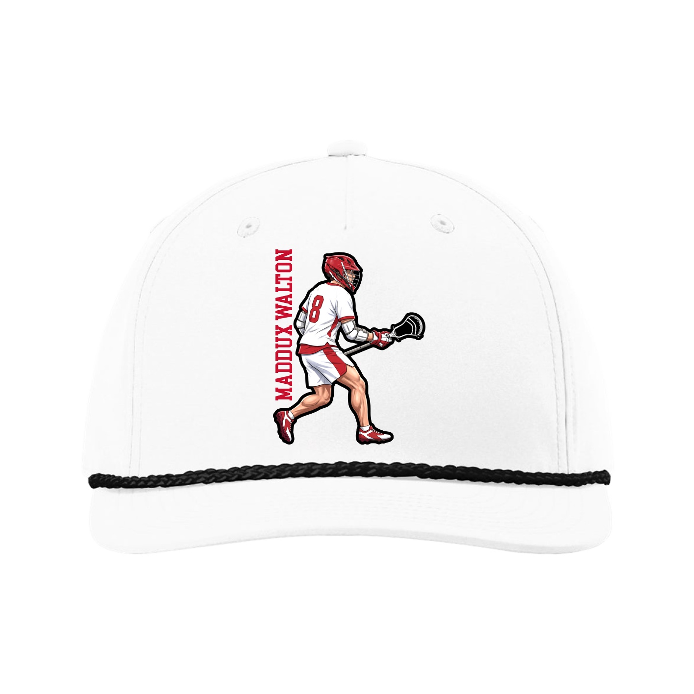 Five-Panel Classic Rope Cap — Name Vertical in White