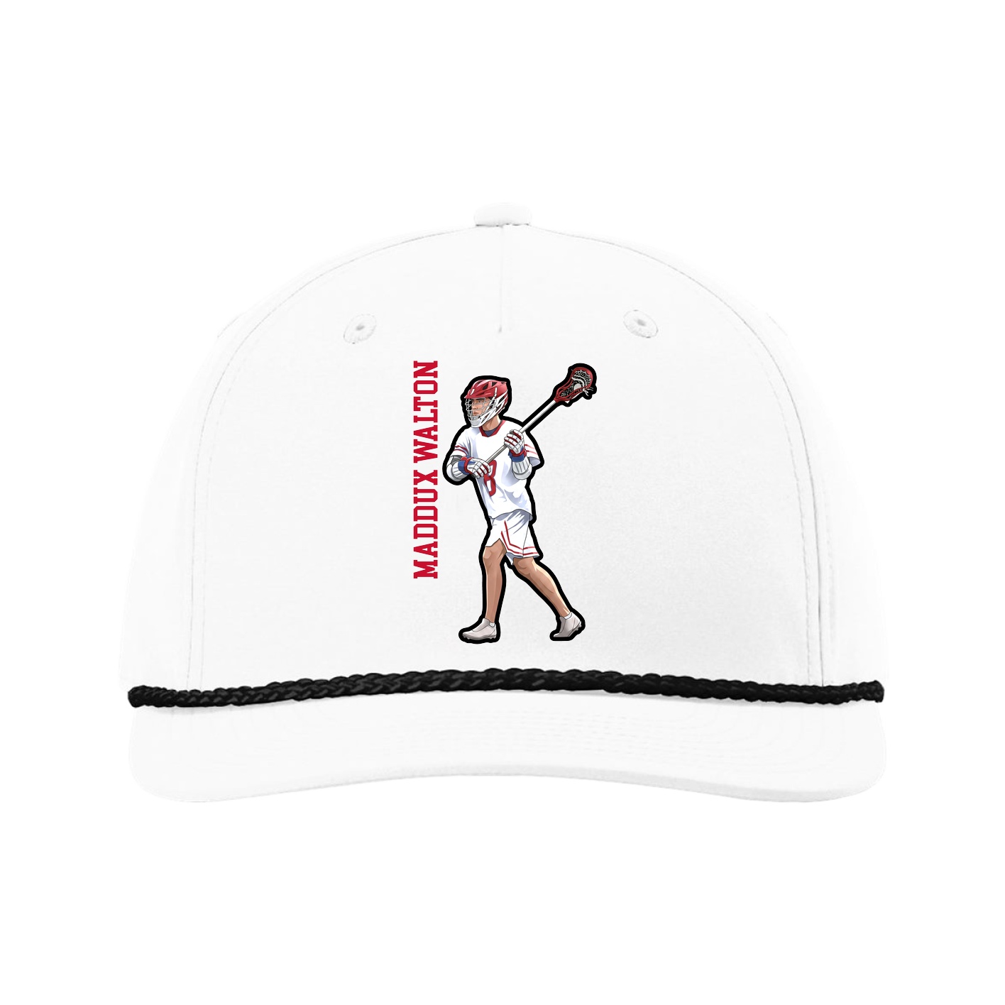 Five-Panel Classic Rope Cap — Name Vertical in White